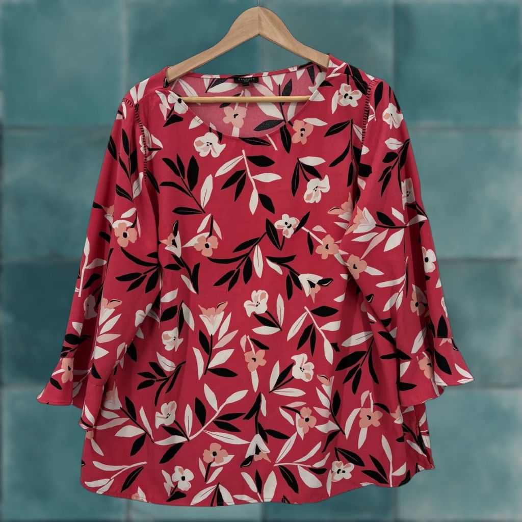 Talbots Talbots Shirt Womens 1X Pink Floral Bell Sleeve Blouse Tunic Top Lightweight Shirt Blouse Bell Sleeve Floral Tunic Pink Womens 1X Size XL / US 12-14 / IT 48-50 - 1 Thumbnail