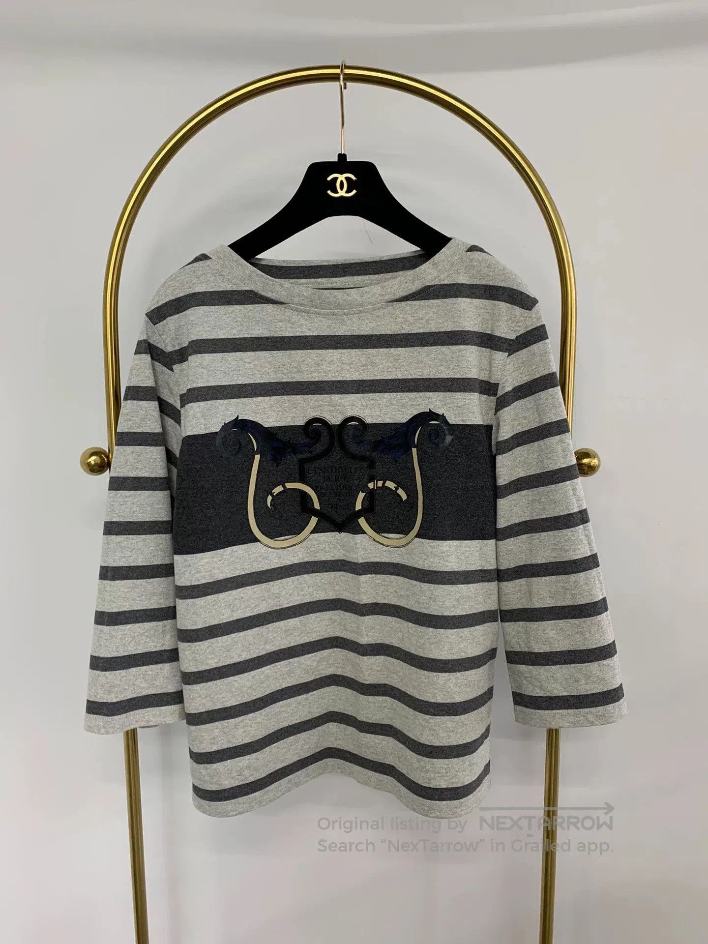 Hermes Gray Striped Long Sleeve T-shirt.