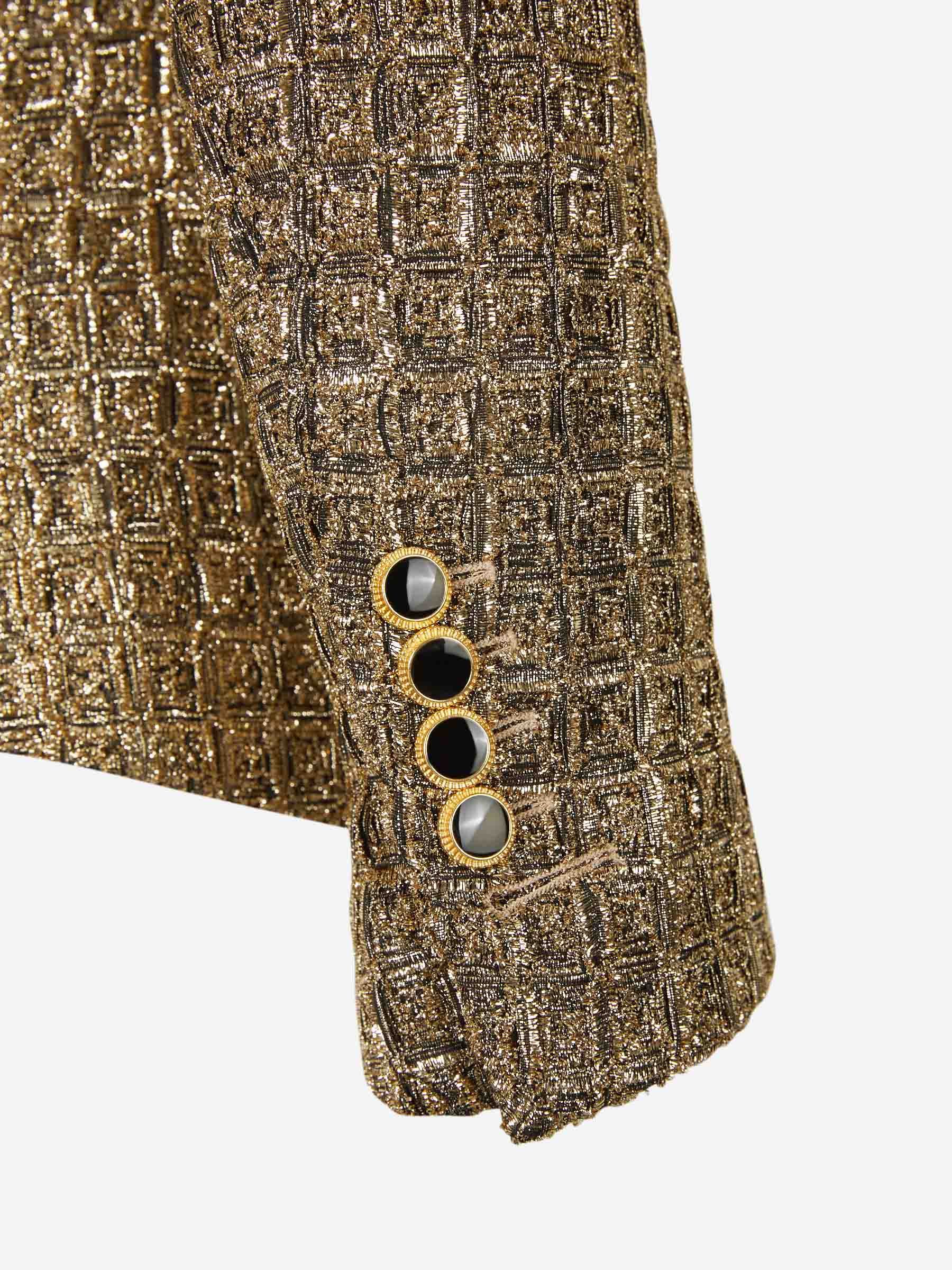 Tom Ford o1w1db10525 GI2975 Textured Metallic Blazer in Gold Size XXS / US 00 / IT 34 - 5 Thumbnail