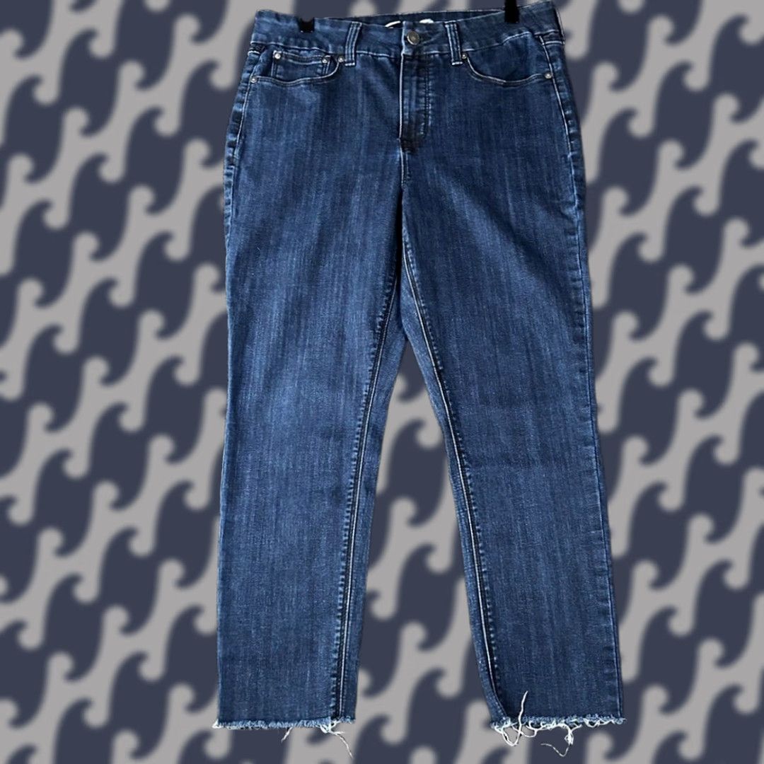 Vintage Seven7 Women's Jeans Size 12 Dark Wash Straight Leg High Waisted Raw Hem Size 34" / US 12 / IT 48 - 1 Thumbnail