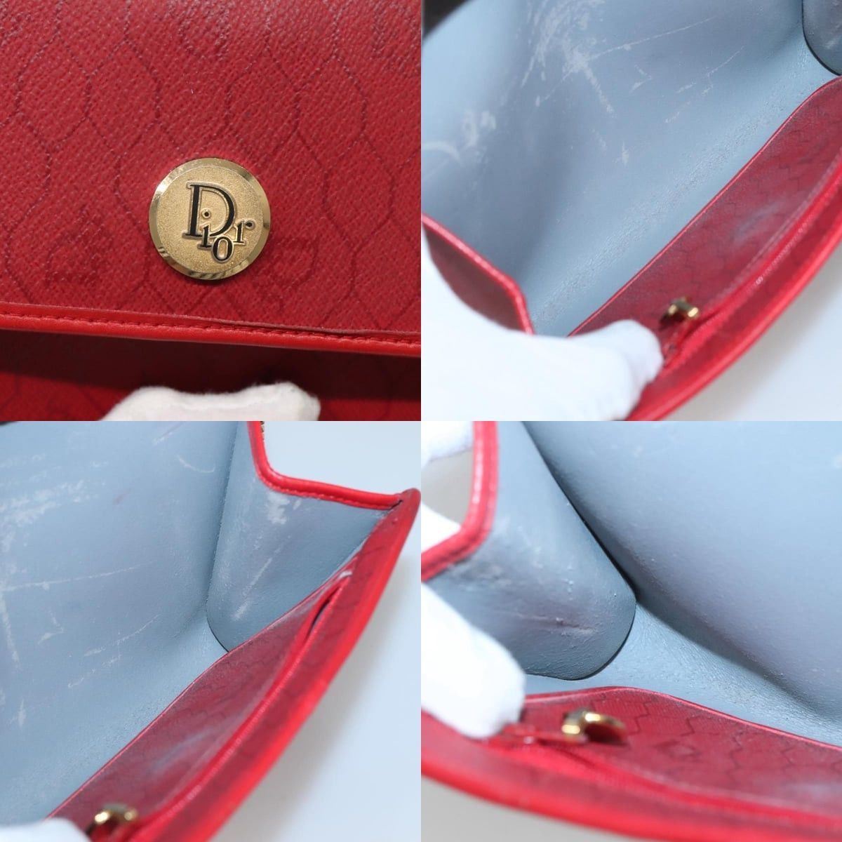 Dior DIOR Honeycomb Canvas Chain Shoulder Bag Pvc Red Gold Size ONE SIZE - 11 Thumbnail