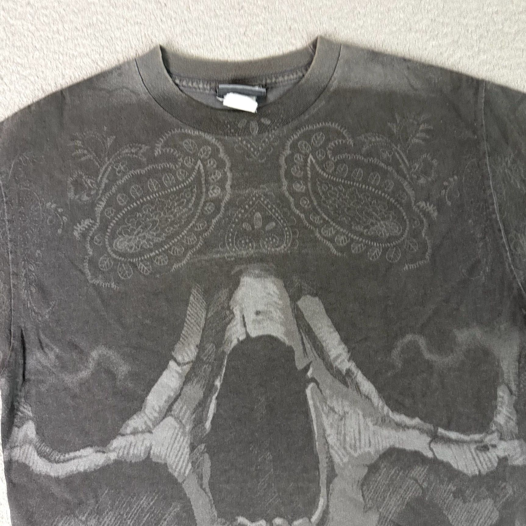 Vintage VINTAGE ODM Skull T-Shirt Mens M Gray Short Sleeve Crew Neck Graphic Print AOP 90s Bandana Gothic Skull Mens Shirt Size US M / EU 48-50 / 2 - 2 Thumbnail