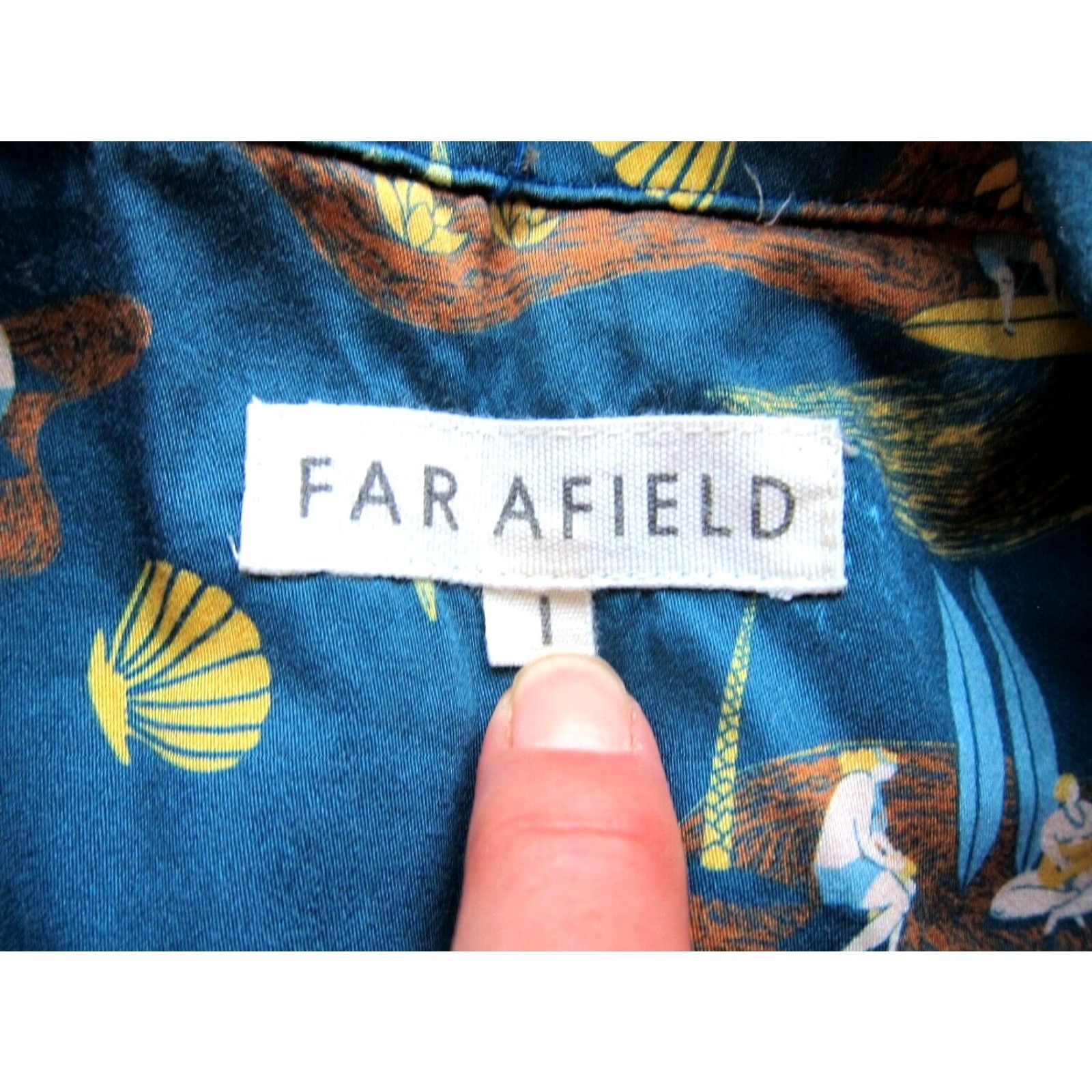 Far Afield Far Afield Shirt Hawaiian Men S Short Sleeve Organic Cotton Blue Yellow Surf Shell Button-Up 1/S Size US S / EU 44-46 / 1 - 3 Thumbnail