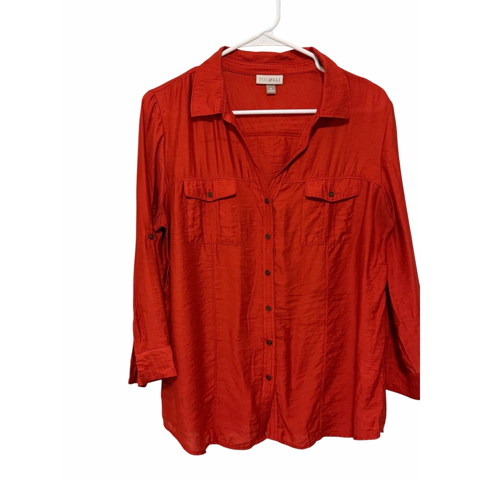 Other Roz & Ali Coral Long Sleeve Button Up Pocket Collared Blouse Size M / US 6-8 / IT 42-44 - 2 Thumbnail