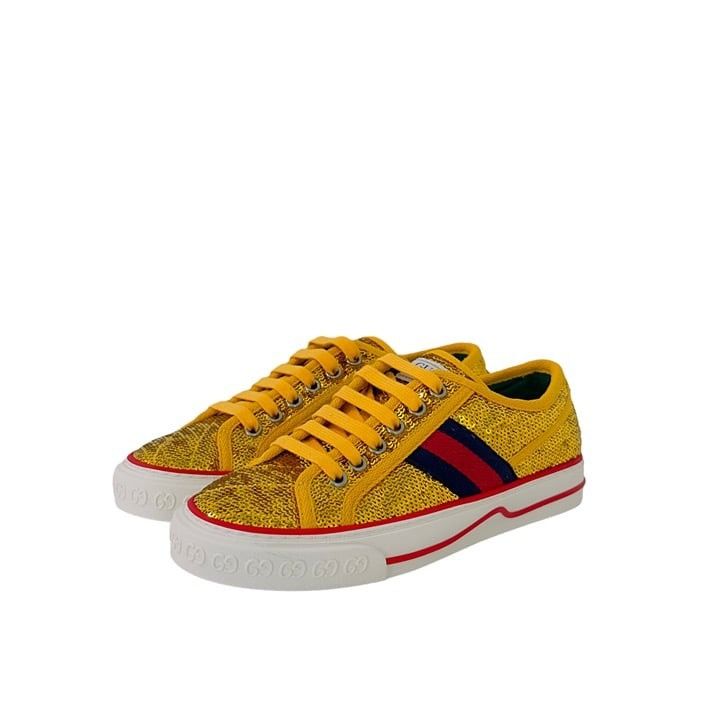image of Gucci Tennis 1977 Gold Sequined Sneakers in Yellow, Women's (Size 5.5)