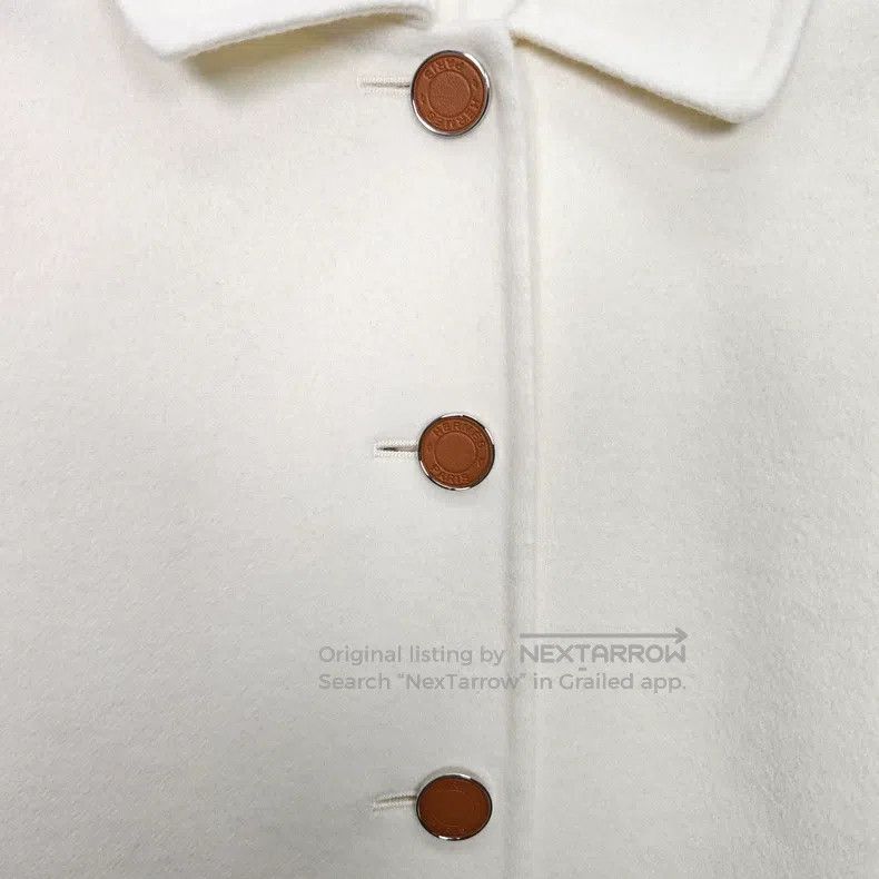 Hermes Hermes Cream White Leather Buckle Double-Sided Cashmere Co Size XS / US 0-2 / IT 36-38 - 6 Thumbnail
