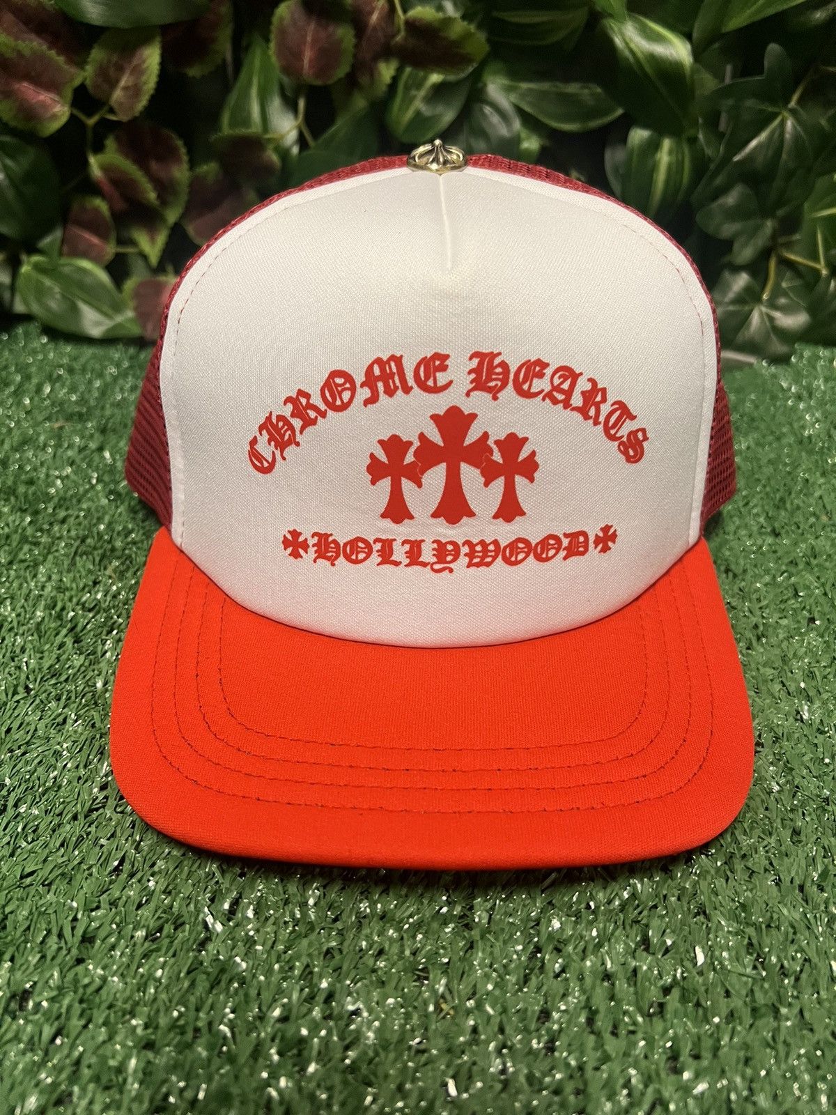 image of Chrome Hearts “Hollywood Cross” King Taco Trucker - (Red), Men's