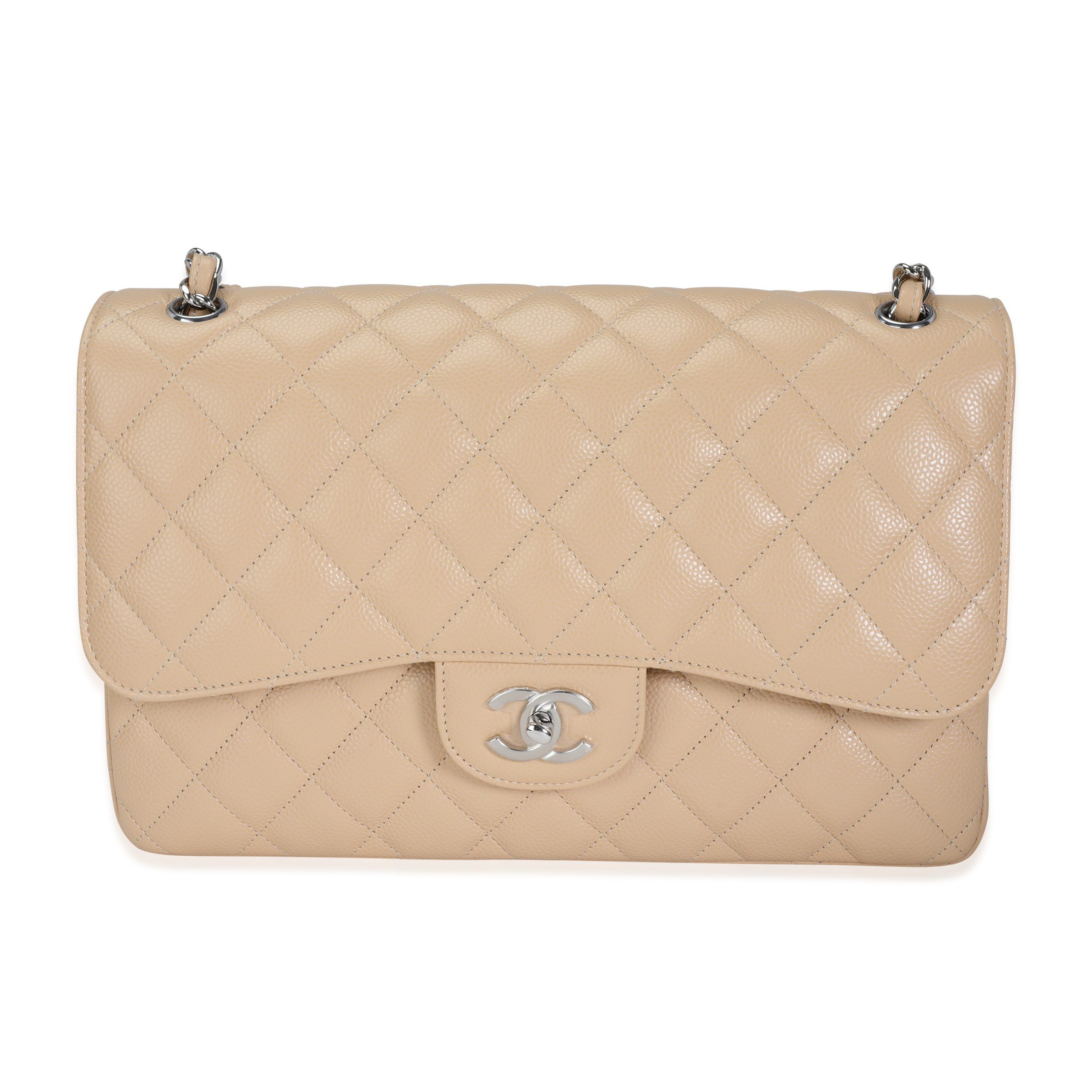 image of Chanel Beige Quilted Caviar Jumbo Classic Double Flap Bag, Women's