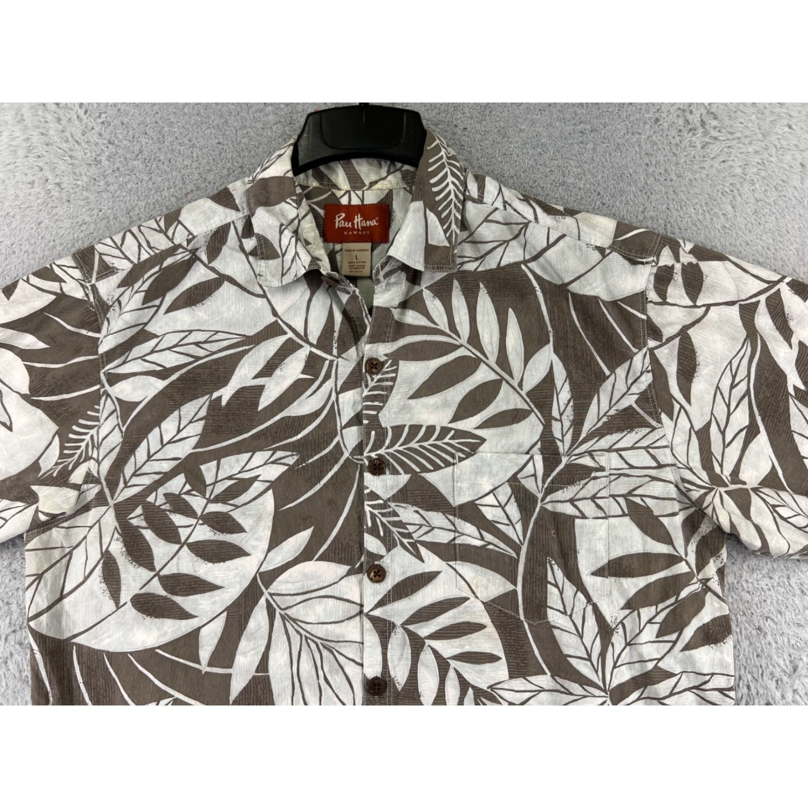 Vintage Pau Hana Hawaiian Shirt Adult Large Brown Floral Cotton Short Sleeve Button Up Mens Size US L / EU 52-54 / 3 - 4 Thumbnail