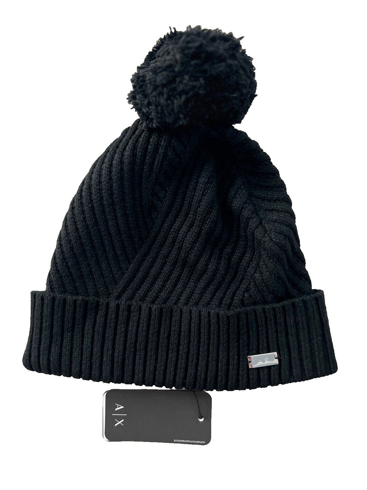 Armani Exchange Armani Exchange A/X Knit Rib Pom Beanie Hat Black ( O/S ) Size ONE SIZE - 1 Thumbnail