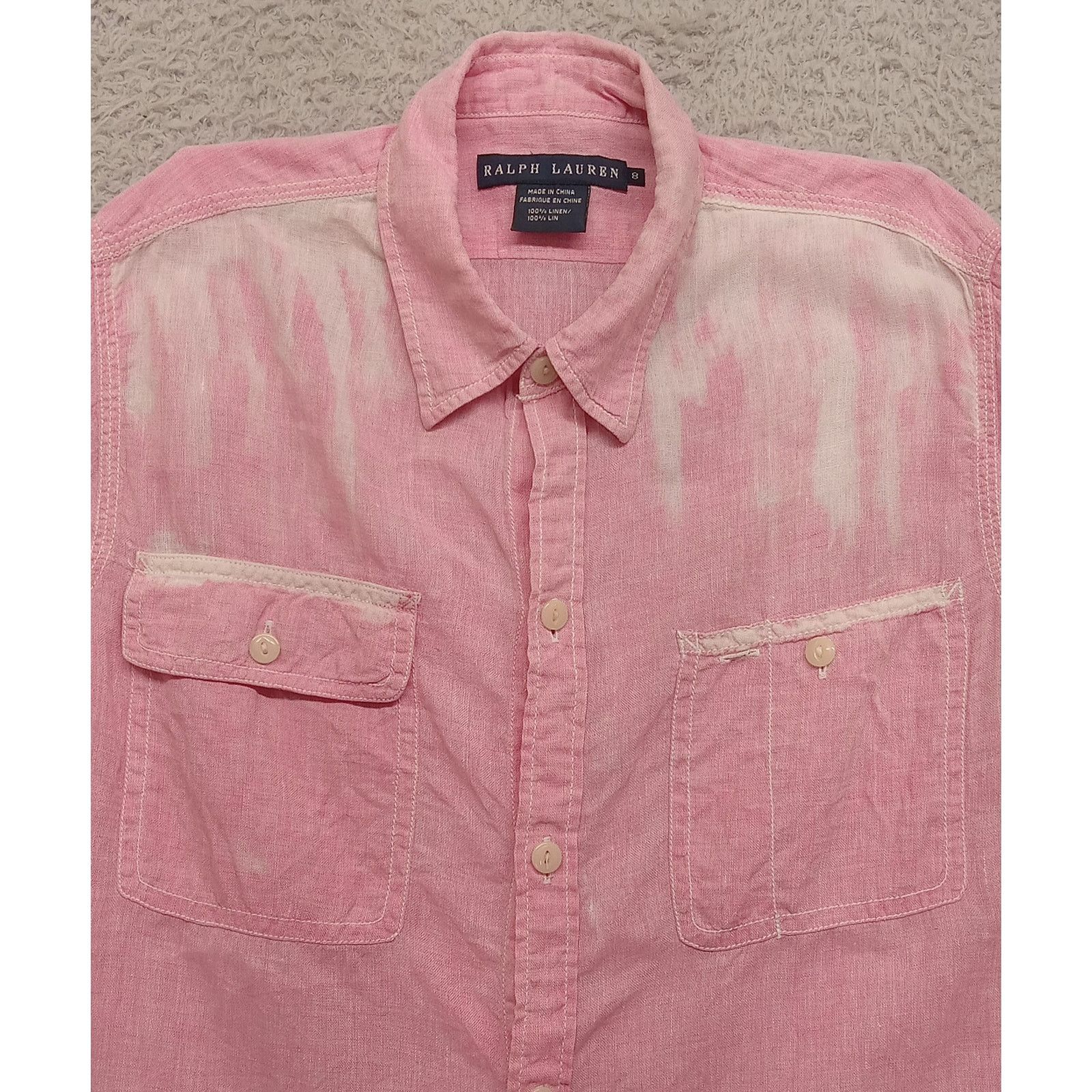 Ralph Lauren Ralph Lauren Top 8 Women's Distressed Button Up Pink Linen Size M / US 6-8 / IT 42-44 - 4 Thumbnail