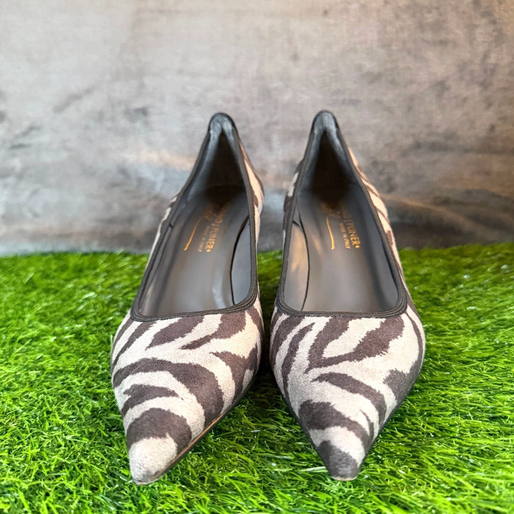 Donald Pliner Donald J Pliner Rena Zebra Pumps Womens 7M Pump Pointed Toe Kitten Heel Suede Grey Black Zebra Print Italy Contemporary Women’s Shoes Size US 7 / IT 37 - 3 Thumbnail