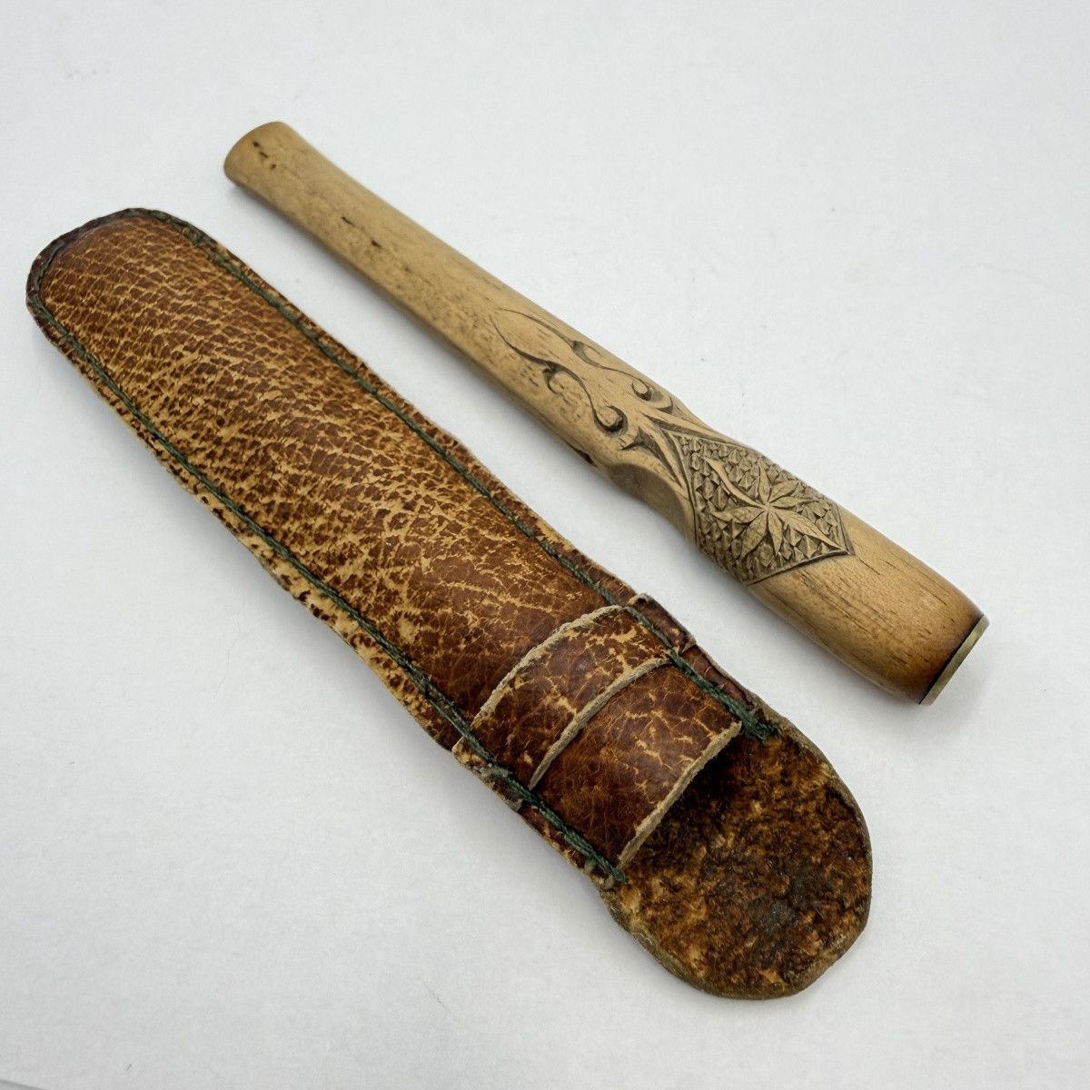 Vintage Vintage Pipe Hutsul Carved Wooden Holder With Leather Case Size ONE SIZE - 2 Thumbnail