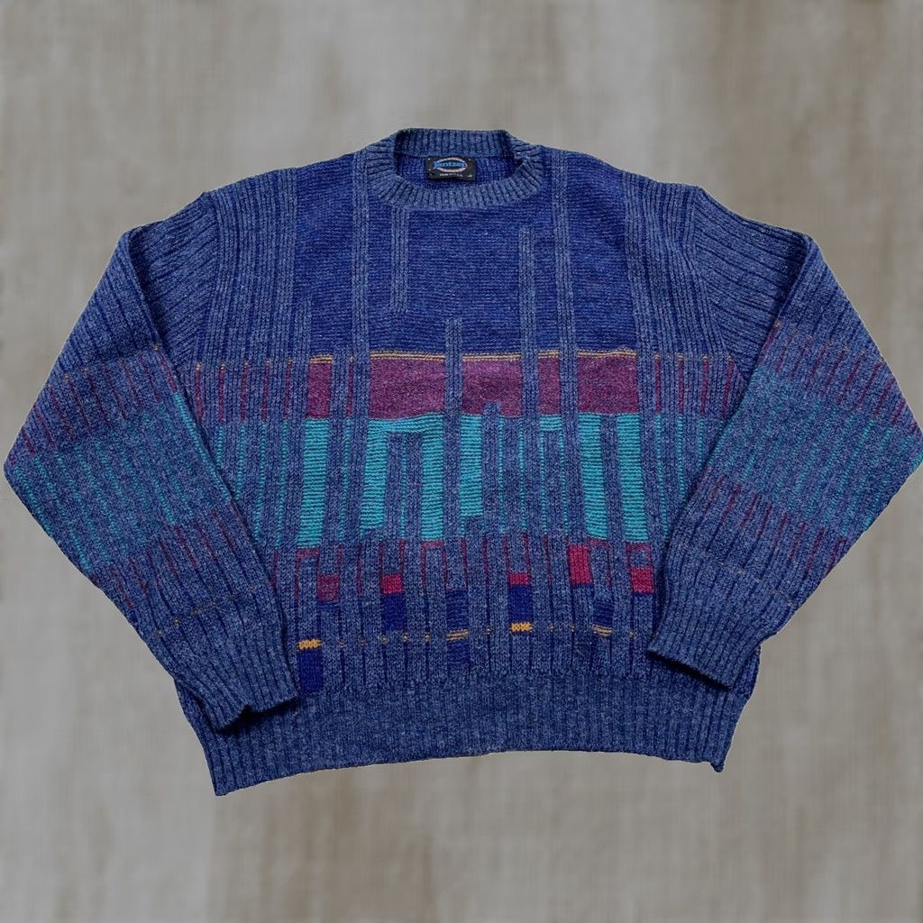 Jantzen VINTAGE Grandpa Sweater Men L Blue Crewneck 90s Geometric USA Made Knit Jantzen Geometric Pattern Pullover Lightweight? No heavy Kraft? Size US L / EU 52-54 / 3 - 1 Thumbnail