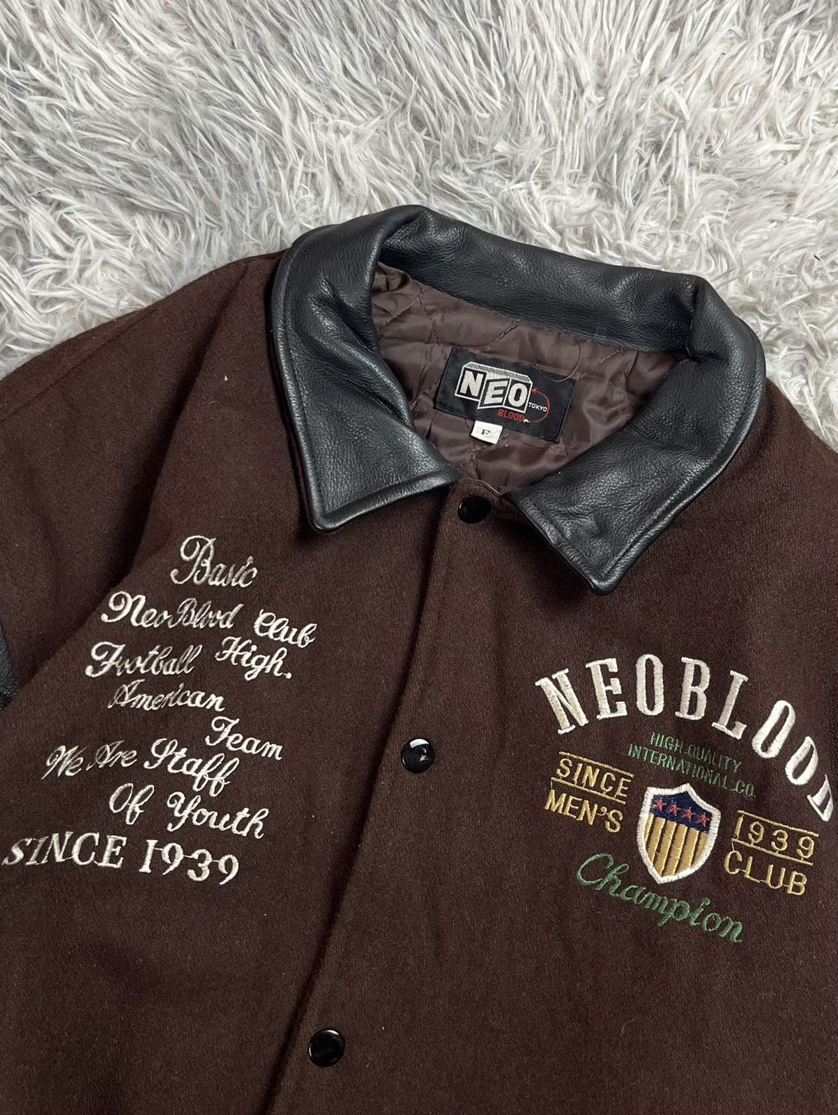 Japanese Brand Vintage Neo blood Wool and Leather Sleeve Varsity Jacket Size US M / EU 48-50 / 2 - 7 Thumbnail