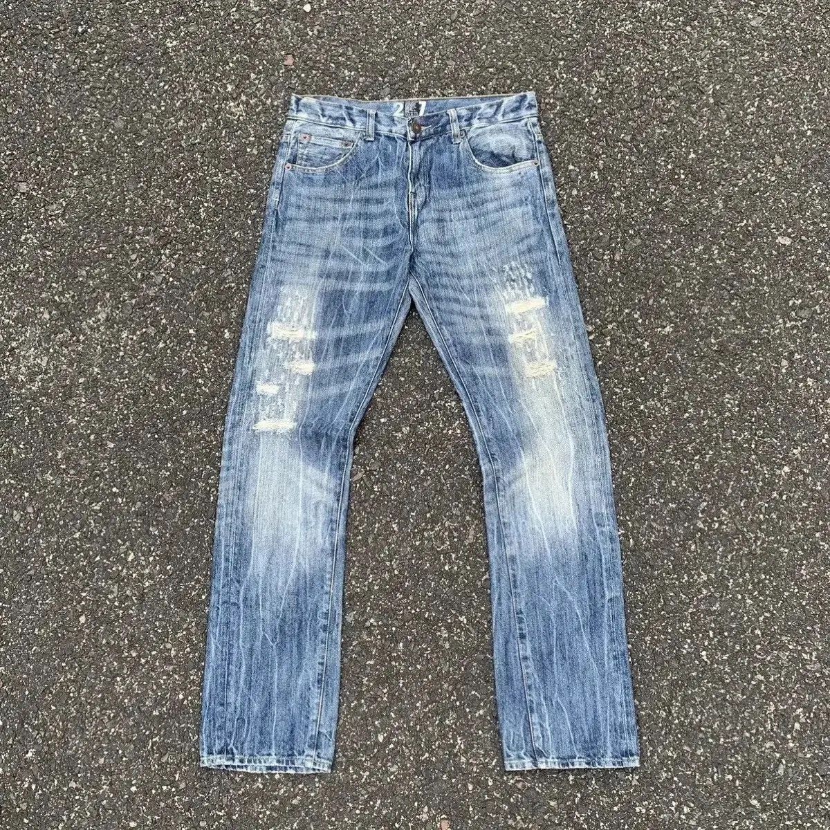 Japanese Brand Snuff Jeans W32 L33 Storm Fading Denim Pants Nice Design Size US 32 / EU 48 - 2 Thumbnail