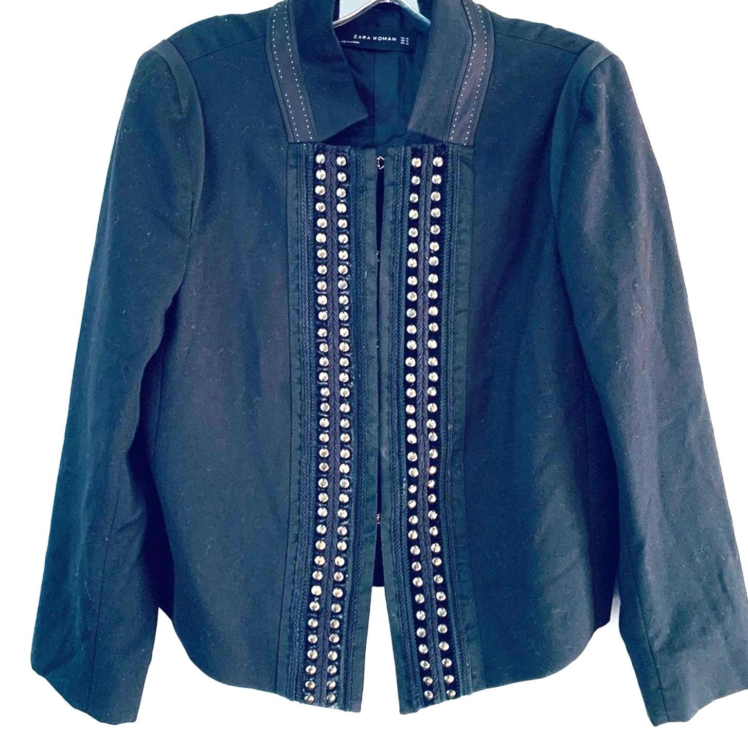 Zara Zara Womens Black Studded Front 100% Wool Blazer Jacket Size XL / US 12-14 / IT 48-50 - 1 Thumbnail