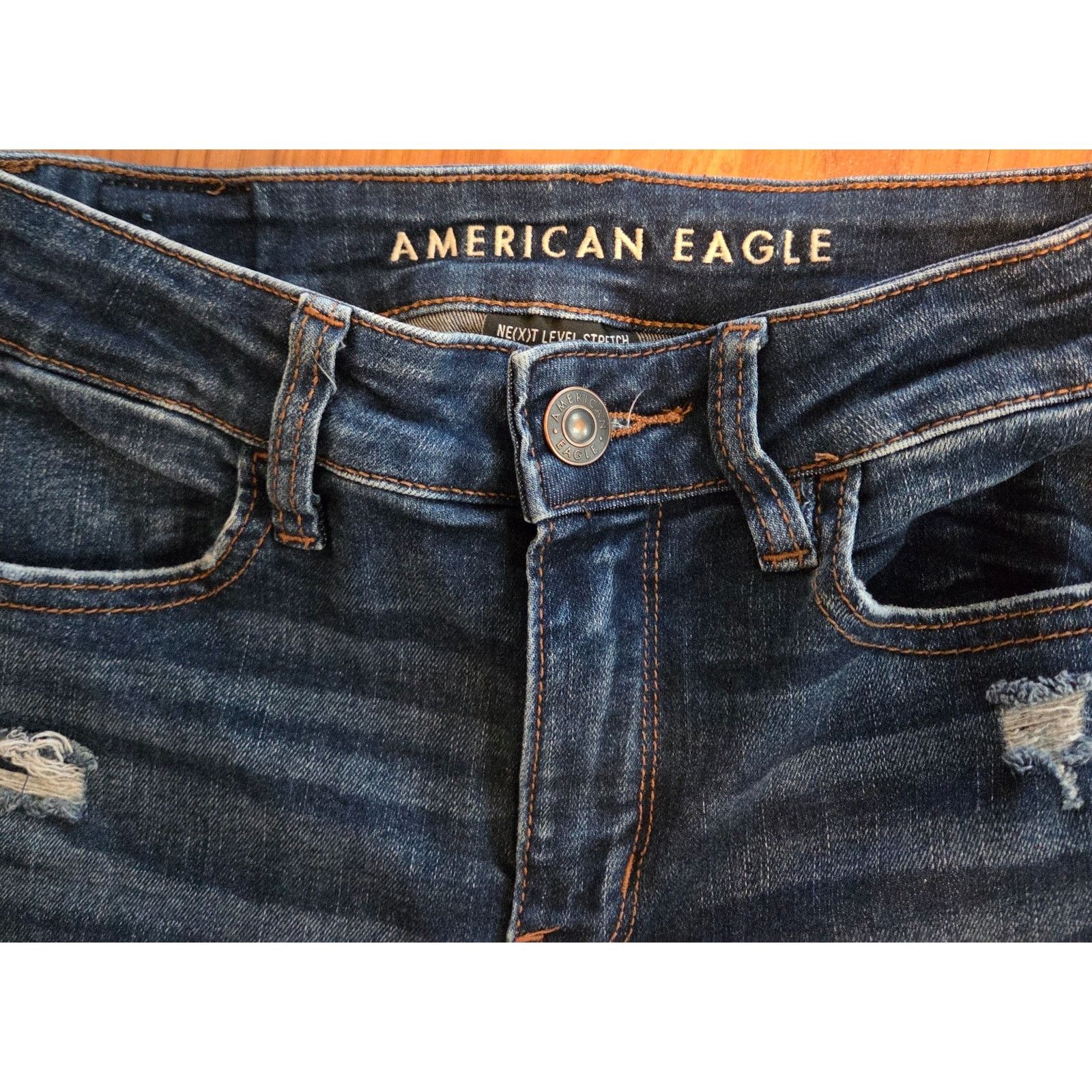 American Eagle Outfitters American Eagle Navy Blue Distressed Jeans - Size 2 Size 26" / US 2 / IT 38 - 6 Thumbnail