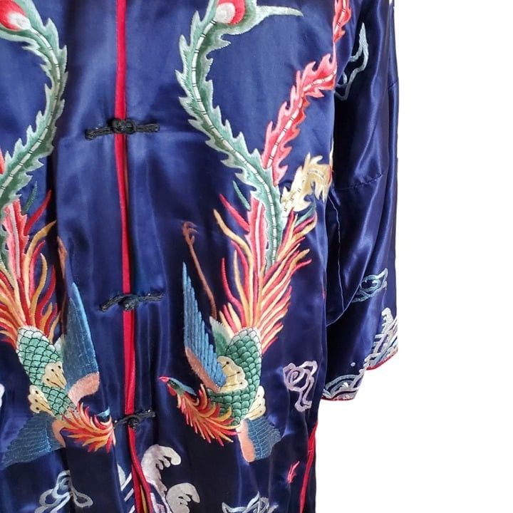 Handmade Vintage Handmade Unisex Chinese Silk Kimono Jacket Blouse Ro Size ONE SIZE - 2 Thumbnail