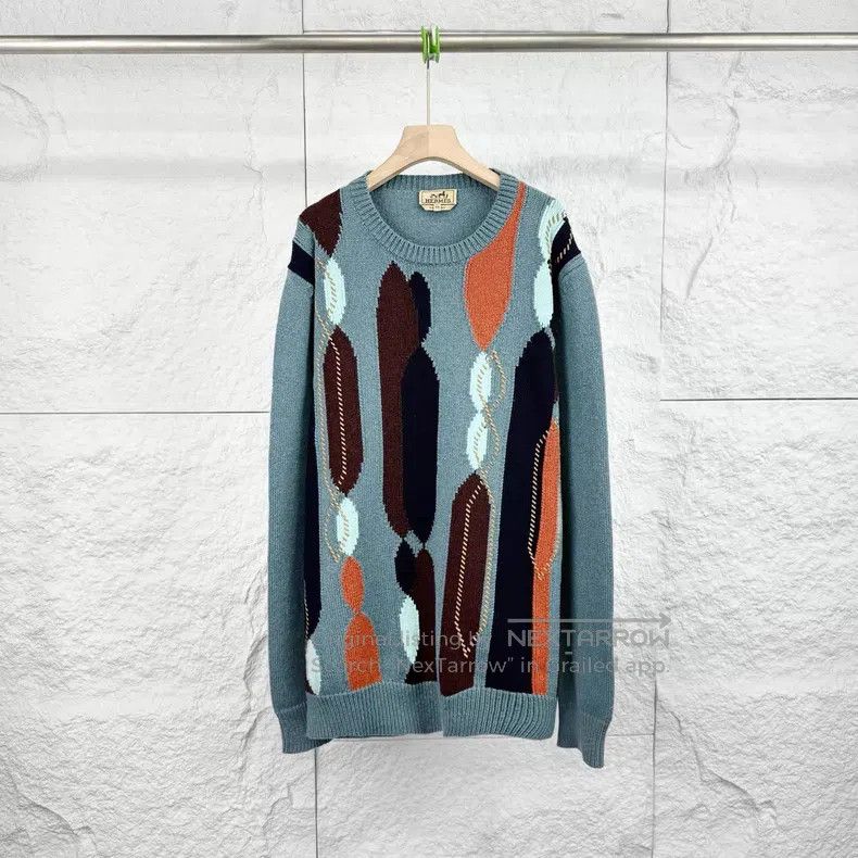 Hermes Hermes Blue Patchwork Crewneck Sweater Size US XXL / EU 58 / 5 - 1 Thumbnail