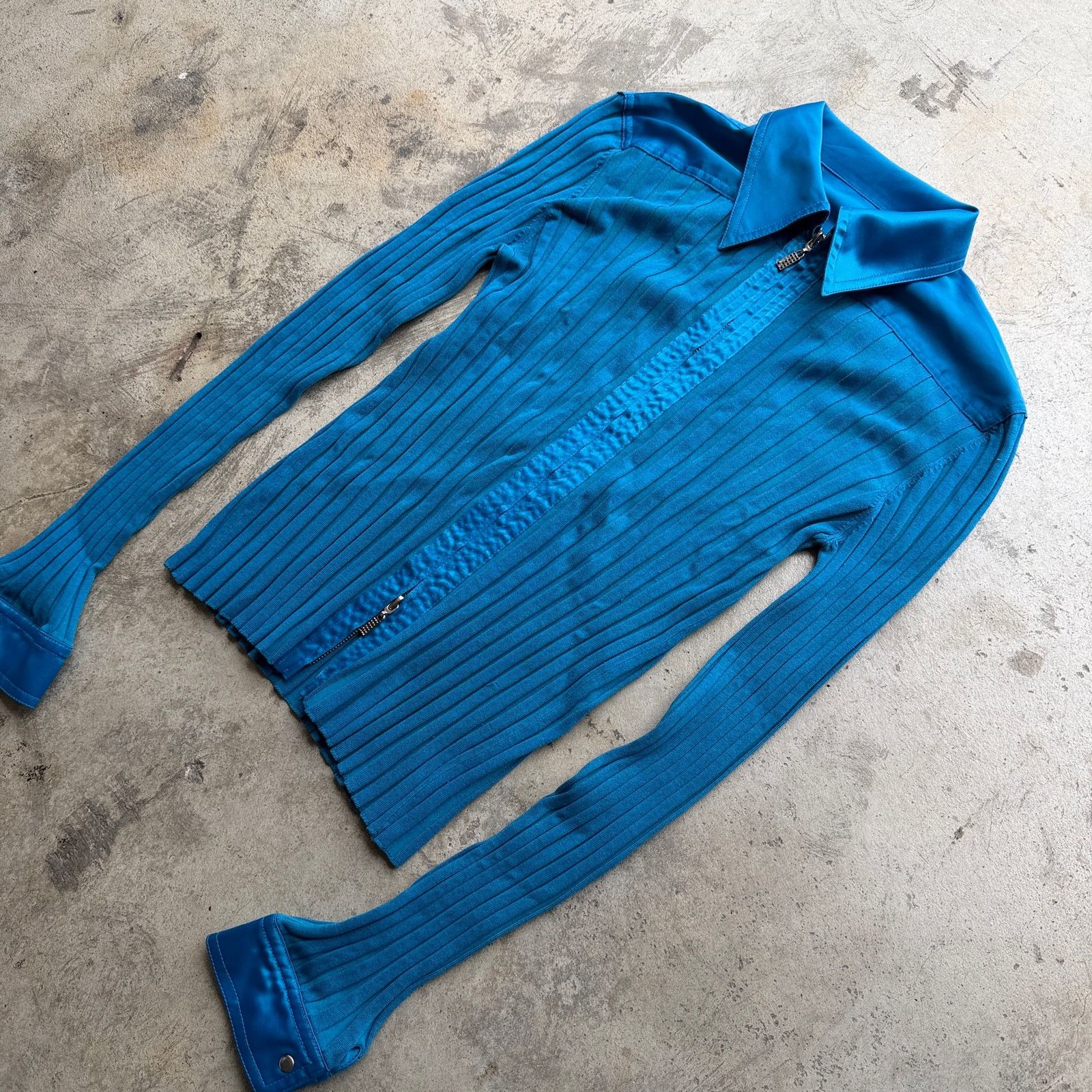 Other Vintage y2k Blue Ribbed Knit Full-Zip Collared Shirt Size L / US 10 / IT 46 - 5 Thumbnail
