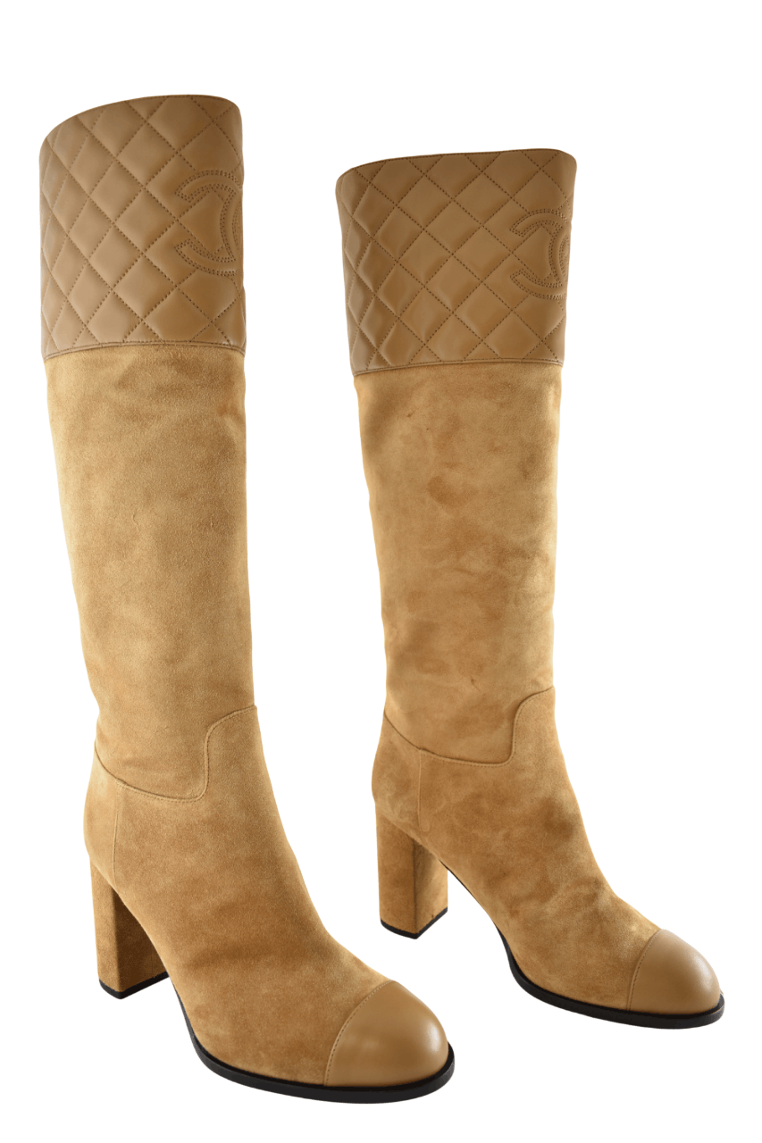 Chanel Chanel 23B Beige Quilted CC Logo Knee High Heel Boots 39 Size US 9 / IT 39 - 2 Thumbnail