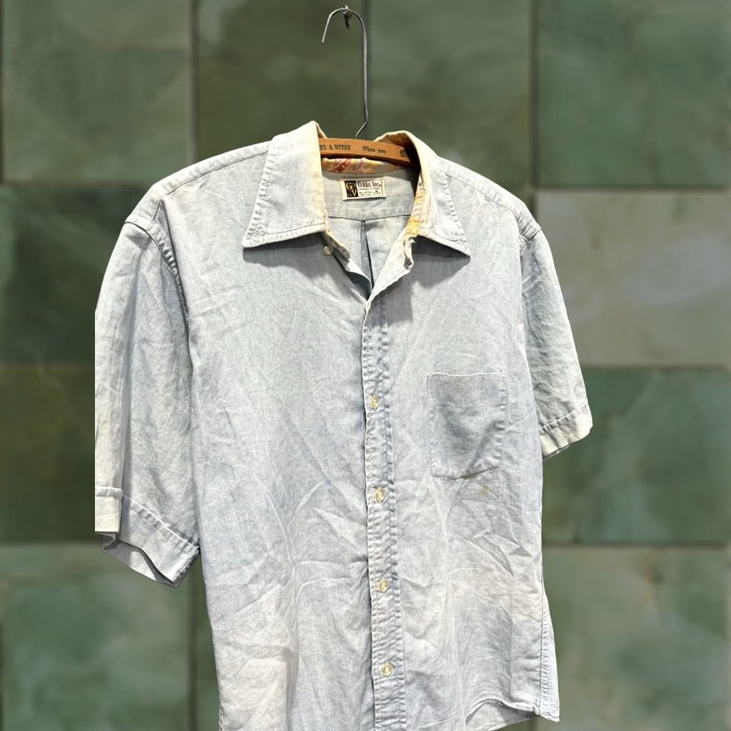 Vintage VINTAGE Golden Vee Cotton Chambray Button Up Polo Shirt Adult Medium Size US M / EU 48-50 / 2 - 1 Thumbnail