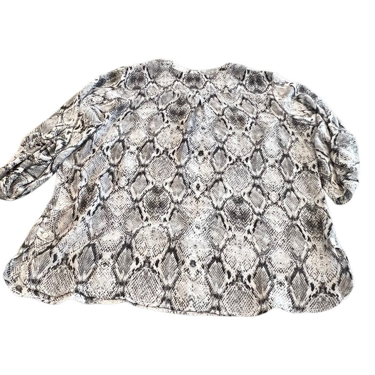 Apt. 9 Apt. 9 Animal Print Snakeskin Pattern Sheer Popover Roll Tab Size XXL / US 16-18 / IT 52-54 - 4 Thumbnail