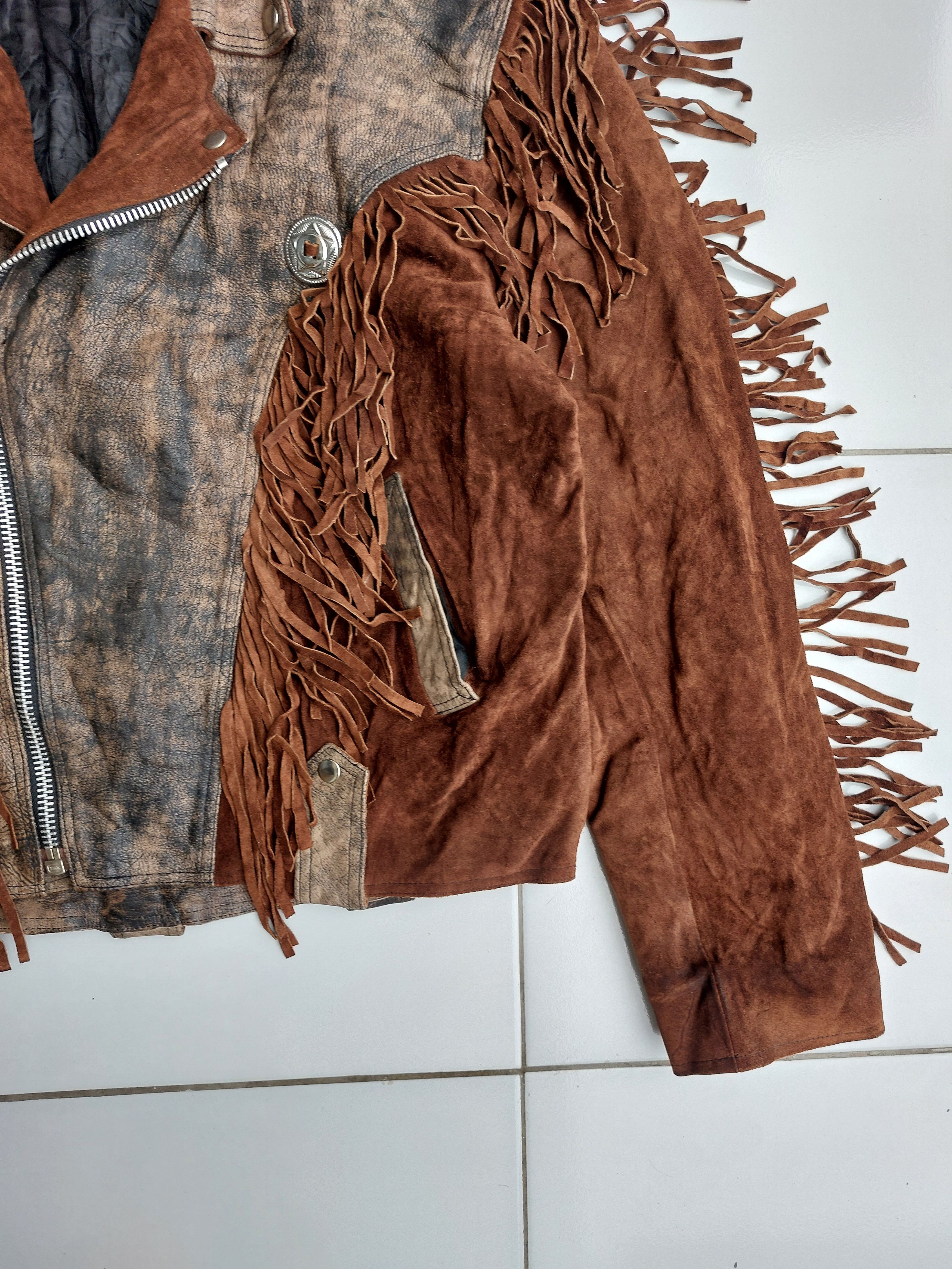 Vintage Akaso Vintage Fringed Leather Jacket Double Breasted Size US XL / EU 56 / 4 - 9 Thumbnail