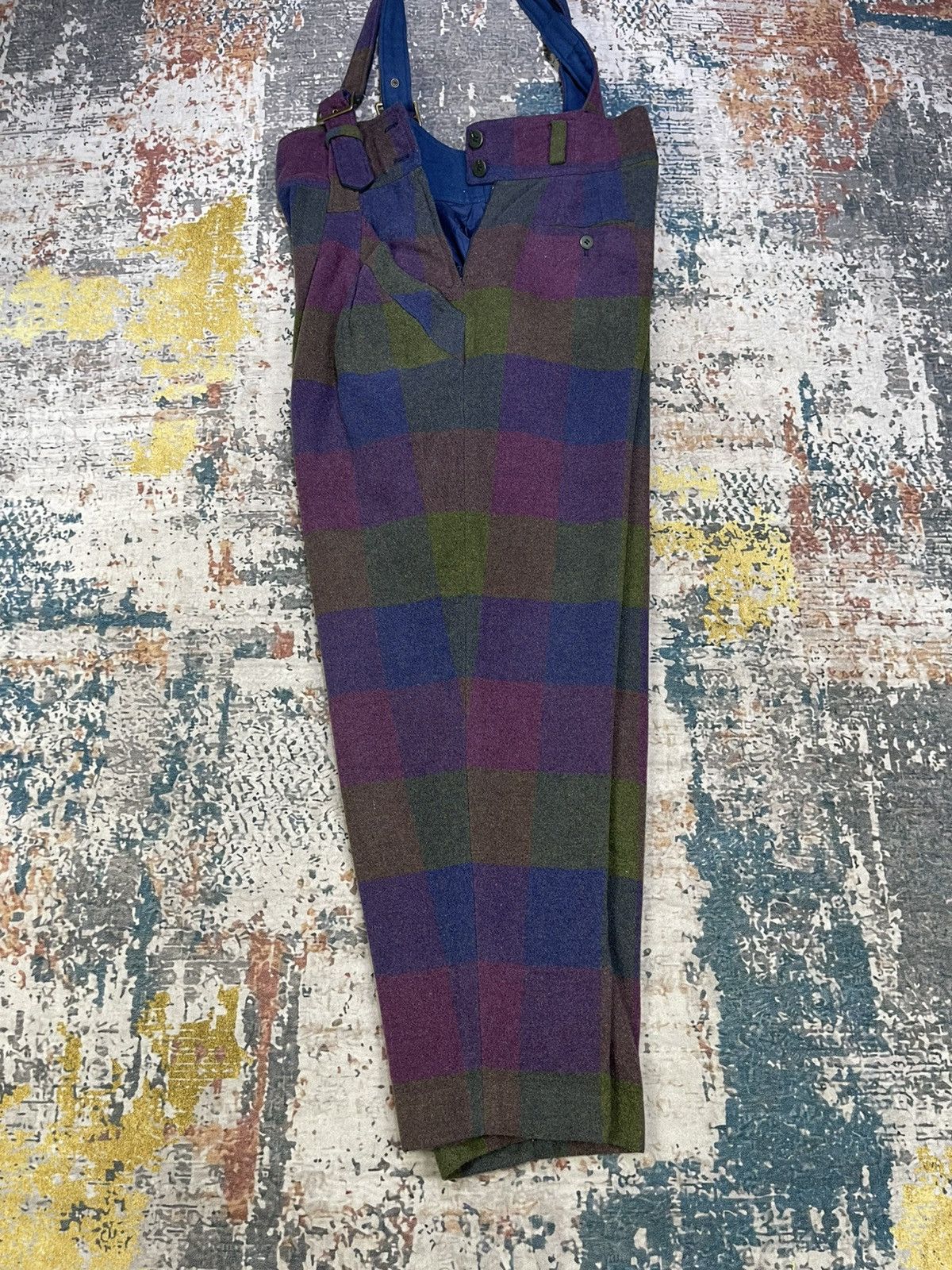 Japanese Brand Vintage Boho Patchwork Plaid Wide Leg Wool Dungaree Size US 30 / EU 46 - 5 Thumbnail