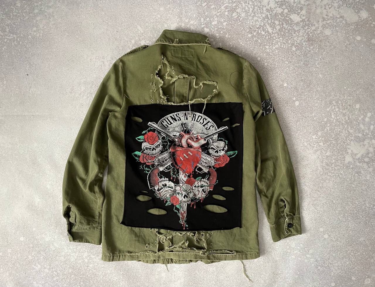 Forever 21 Men s Lrg Guns N Roses Denim Jacket Flames Cards GNR Jacket Grailed