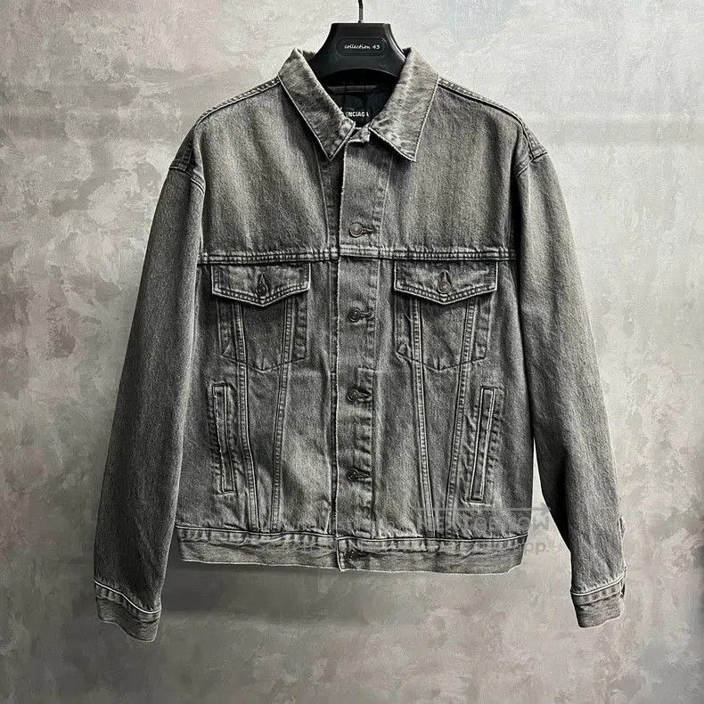 Balenciaga Gray Logo Denim Jacket.