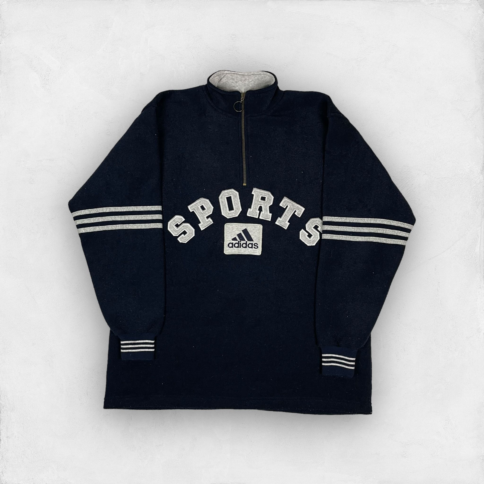 Adidas Sports Men Navy Cotton Half Zip Logo Sweatshirt Large