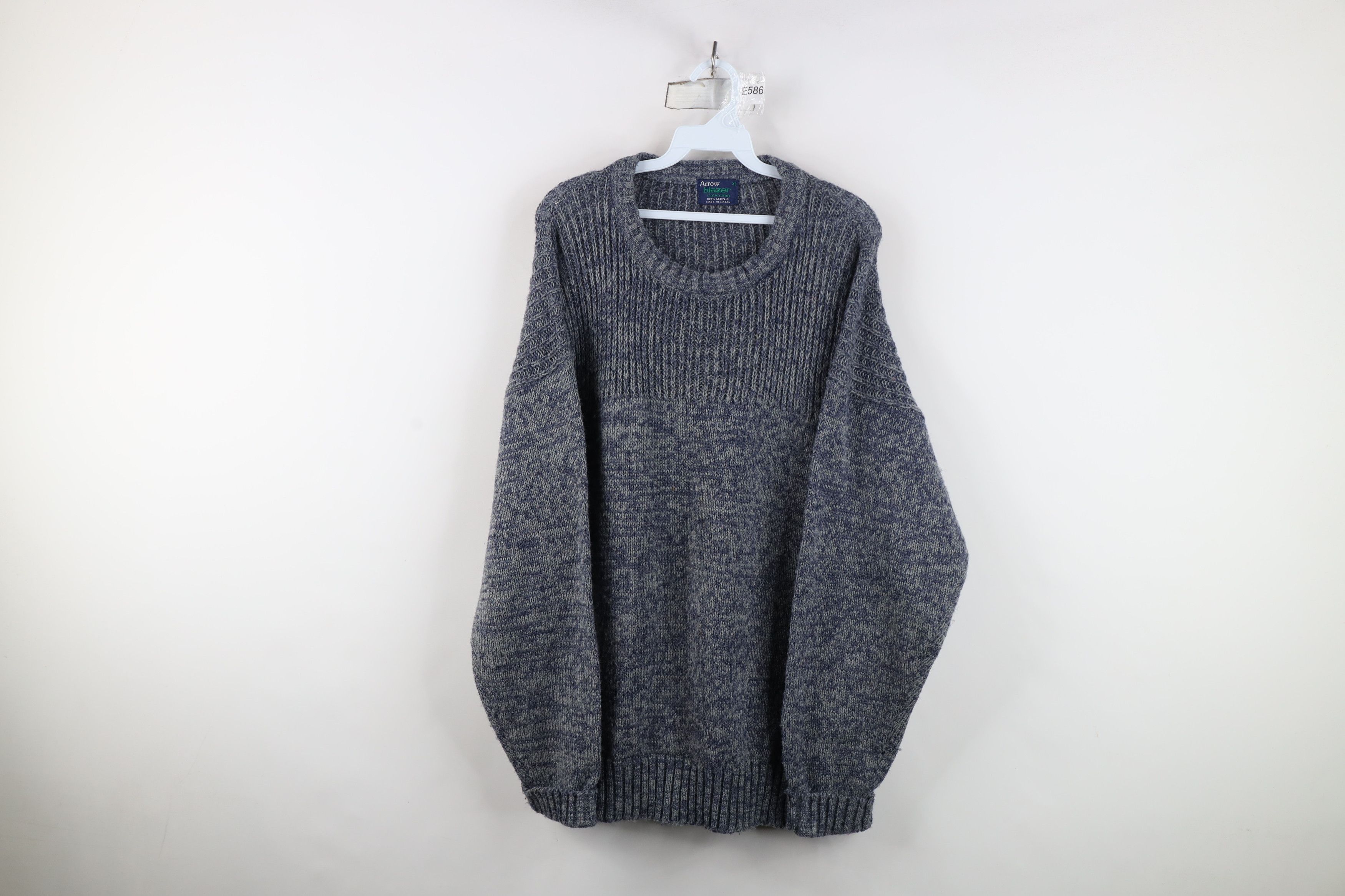 Vintage Vintage 90s Streetwear Ribbed Knit Crewneck Sweater Blue Size US XL / EU 56 / 4 - 1 Thumbnail