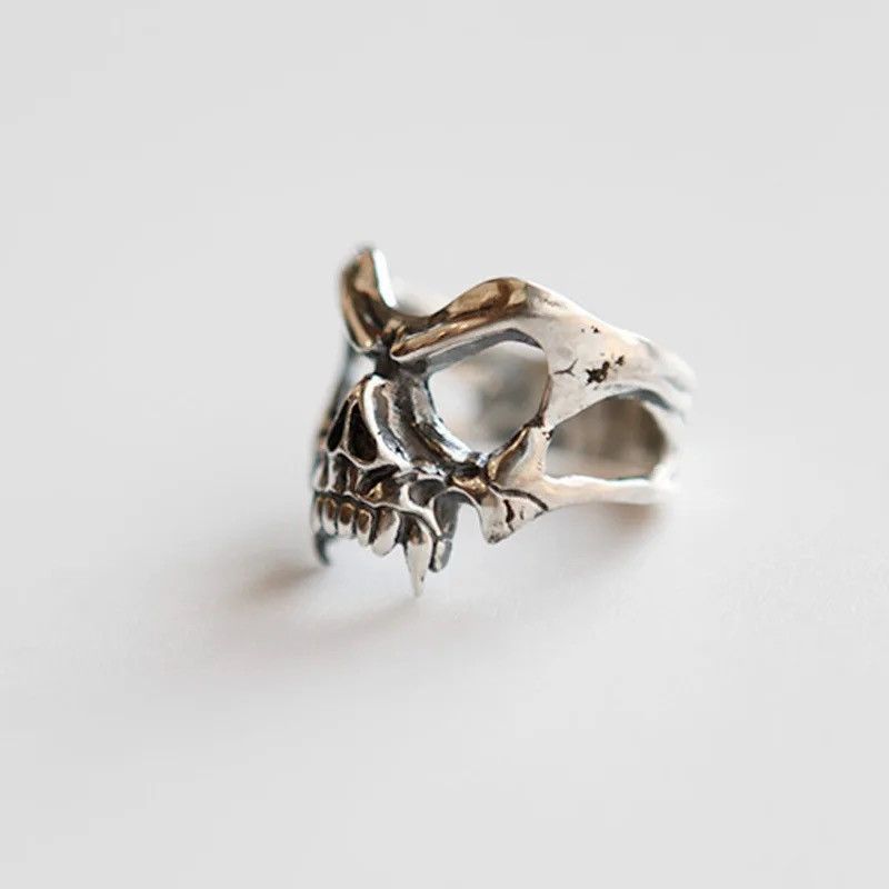 Jewelry 925 Sterling Silver Skeleton Head Punk ​Ring Adjustable Ring Size ONE SIZE - 4 Thumbnail