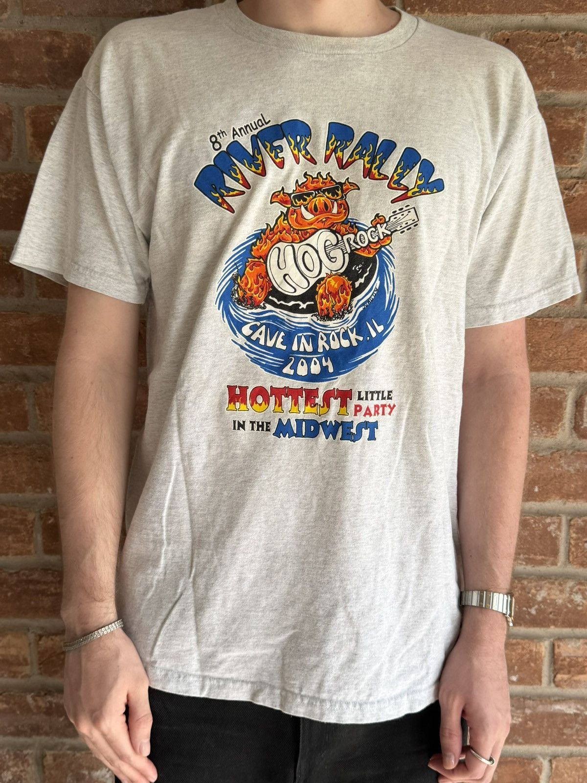 Fruit Of The Loom Vintage 04 Hogrock River Rally T Size L Cave-In-Rock Biker T Size US L / EU 52-54 / 3 - 2 Thumbnail