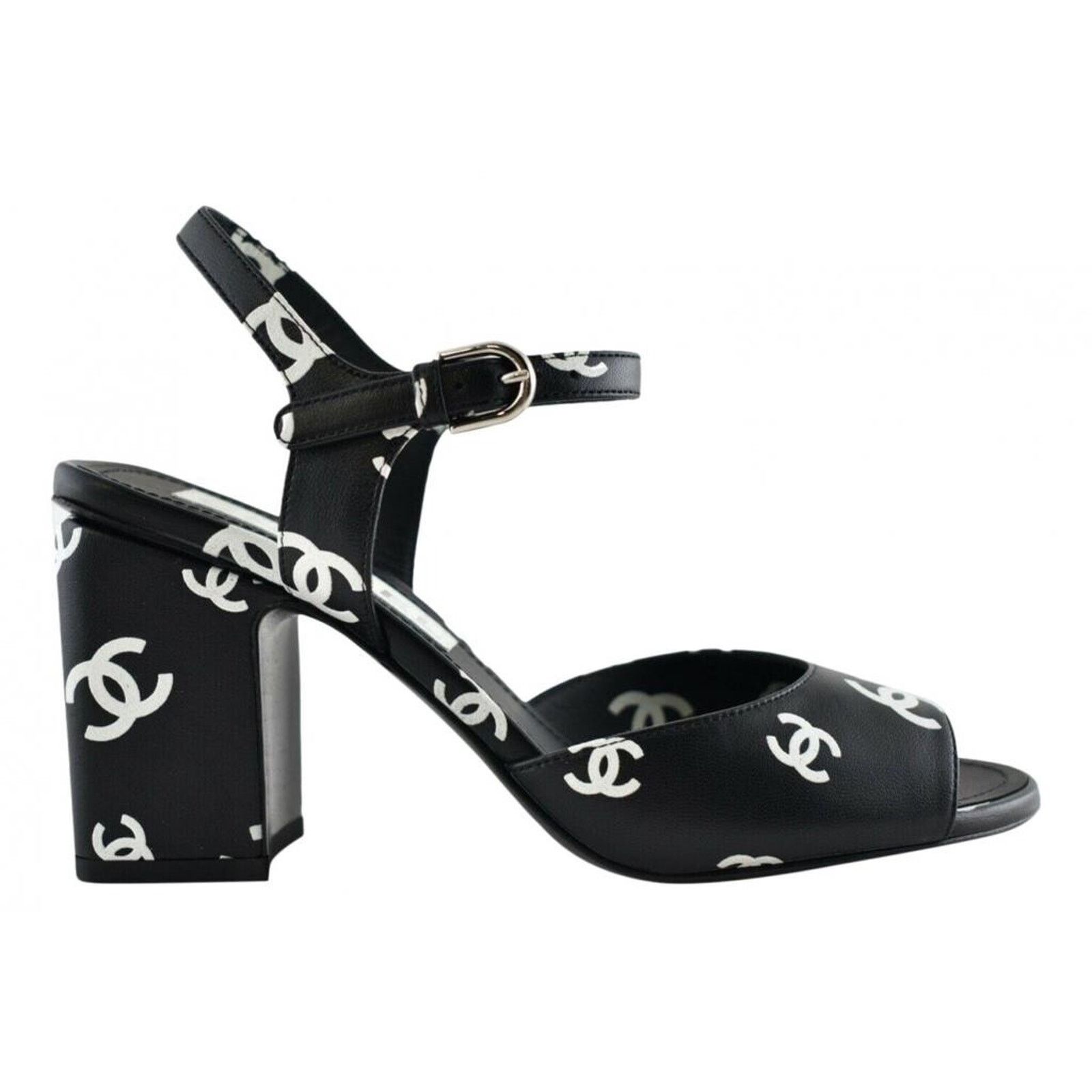 Chanel Chanel 22S Black White Printed Lambskin CC Logo Strap Block Size US 12 / IT 42 - 1 Thumbnail