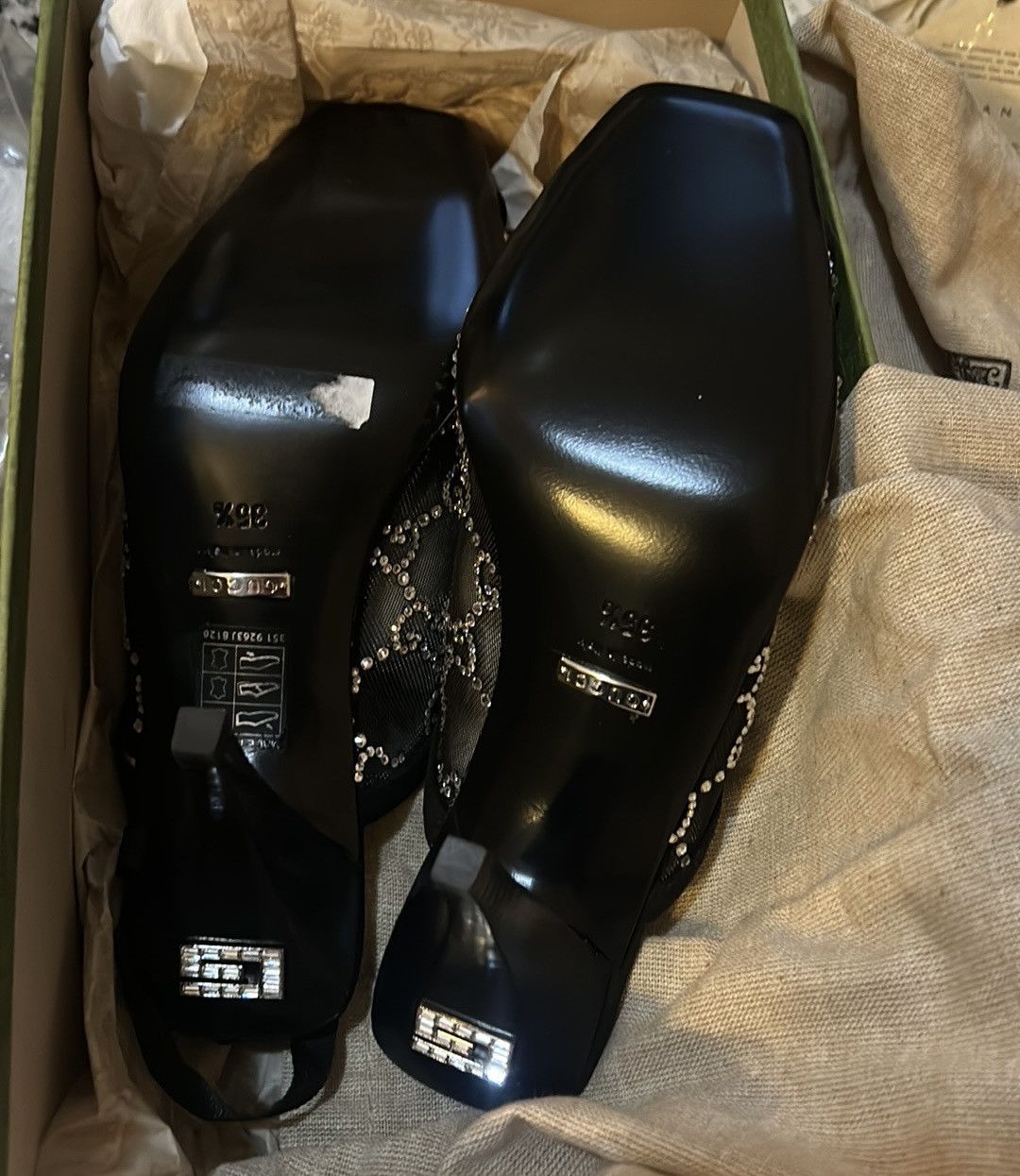 Gucci GUCCI Tela Retino Kid Scamosciato Crystal GG Monogram Slide Size US 5.5 / IT 35.5 - 5 Thumbnail