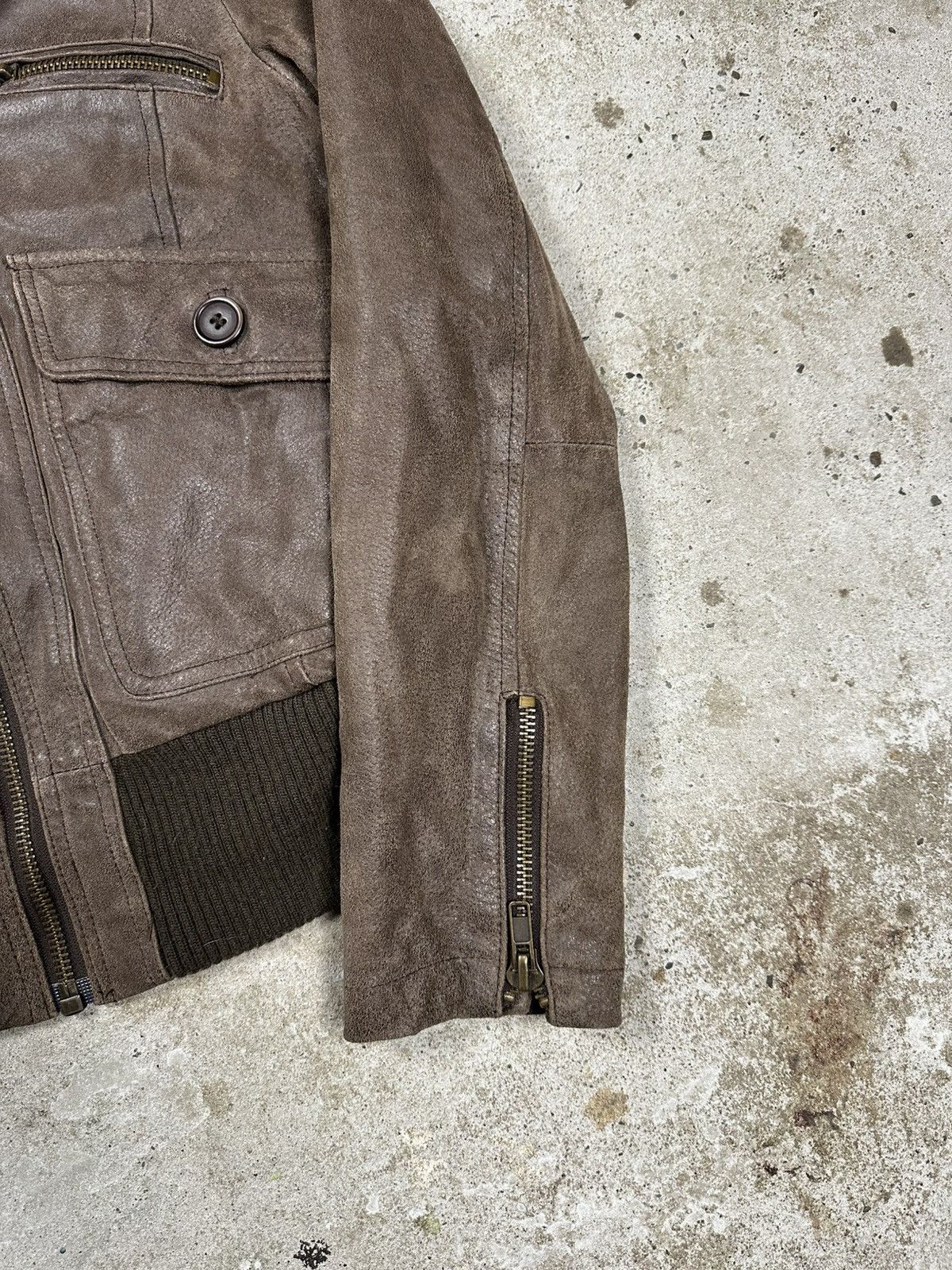 Vintage Vintage Y2K Brown Cropped Leather Utility Bomber Jacket Fly Size US S / EU 44-46 / 1 - 4 Thumbnail