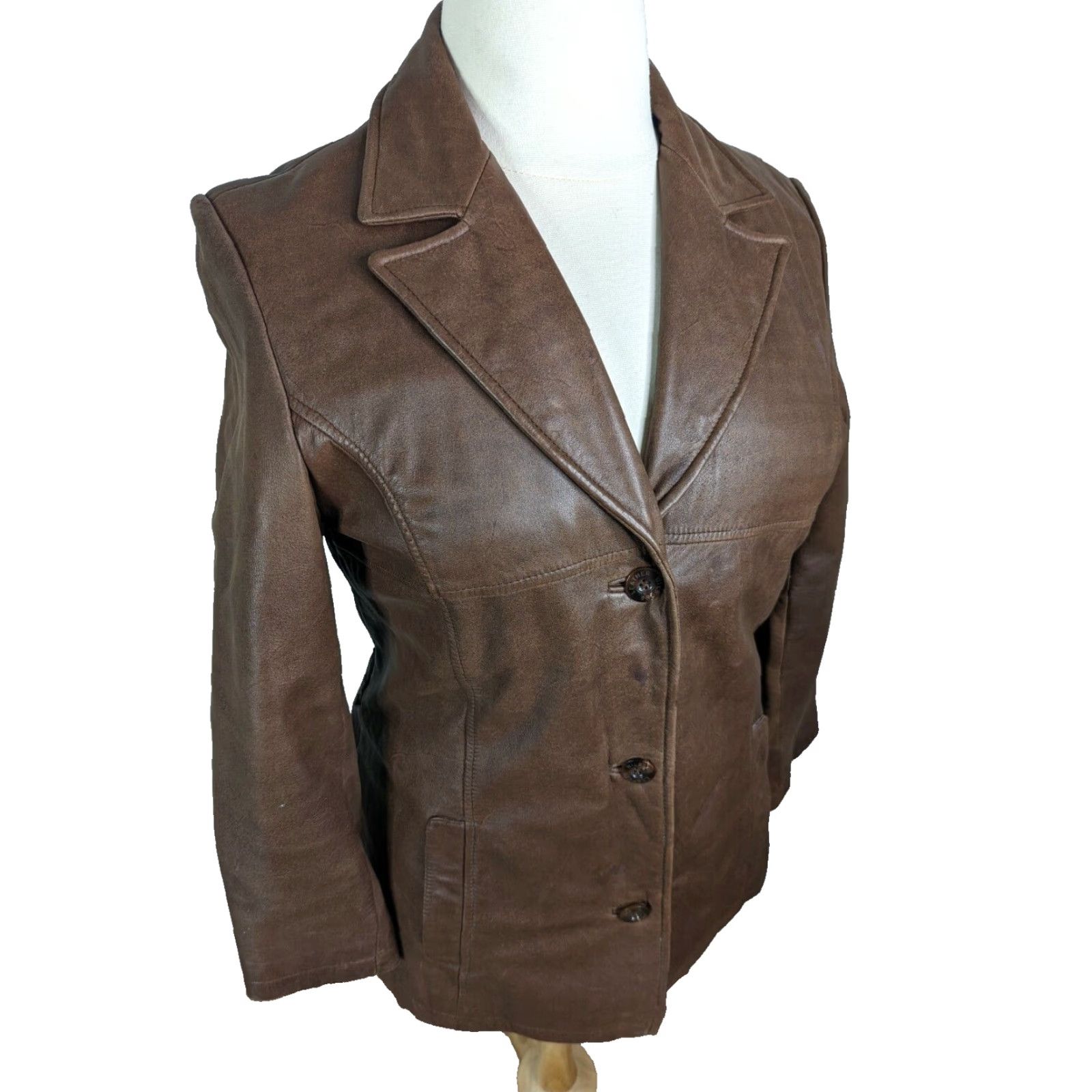 Vintage VINTAGE Wilsons Leather Coat Brown Leather Jacket Women Large Distressed Zip 90s Biker Bomber Overcoat Casual Seasonal) Size L / US 10 / IT 46 - 2 Thumbnail