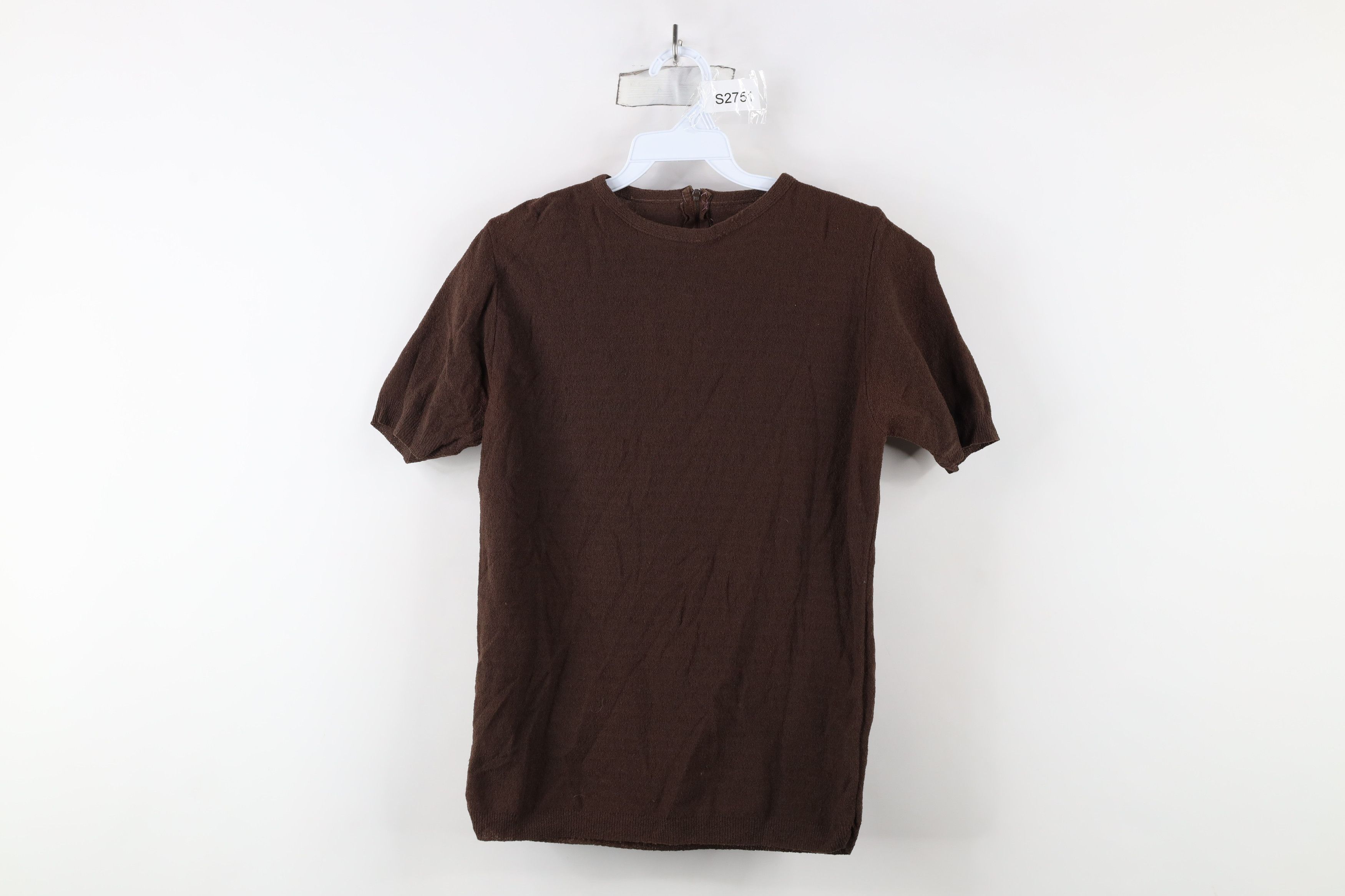 Vintage Vintage 60s 70s Streetwear Knit Back Zip T-Shirt Brown USA Size XS / US 0-2 / IT 36-38 - 1 Thumbnail