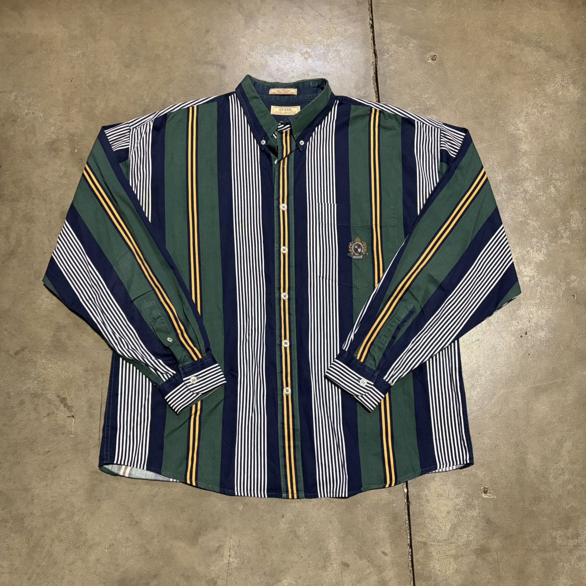 Guess Vintage Guess Button Up Polo Shirt Striped Crest Logo Preppy Size US XL / EU 56 / 4 - 2 Thumbnail