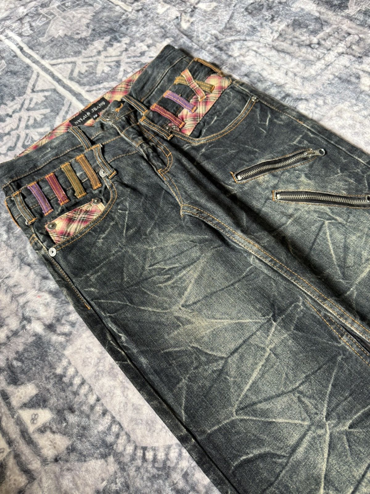 Hysteric Glamour Nylaus Japan Double Waist Cracked Shadow Wash Edgy Jeans Size US 29 - 6 Thumbnail