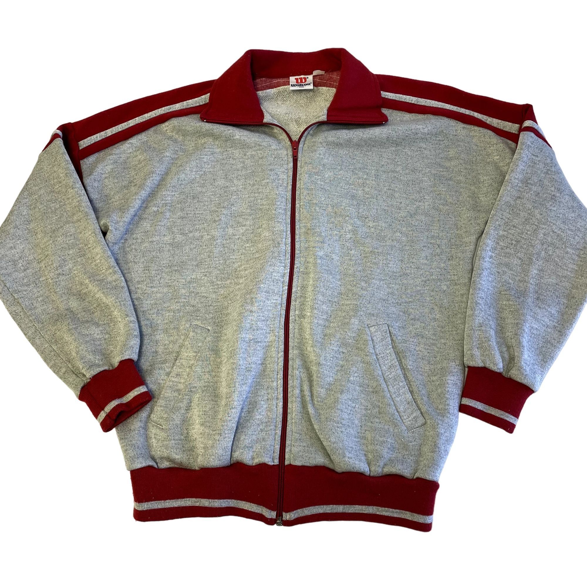 image of Winson 80's Wilson Heather Stripe Sweatshirt Warm Up Track Jacket M in Gray Red, Men's (Size Medium