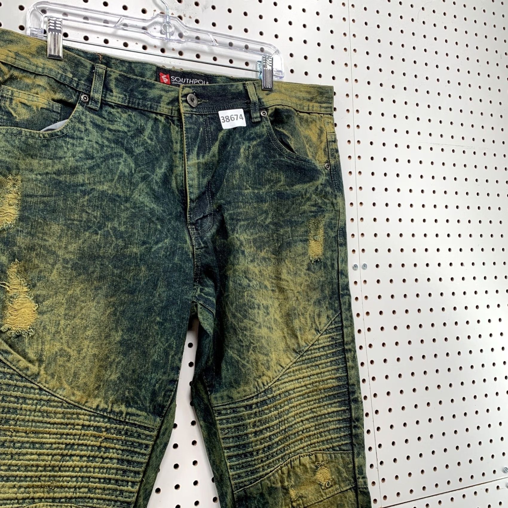 Southpole VINTAGE South Pole Moto Denim Jeans Mens 38x34 Green Acid Wash 38x33 Fits 90s Y2K Straight Jeans Mens Size US 38 / EU 54 - 5 Thumbnail