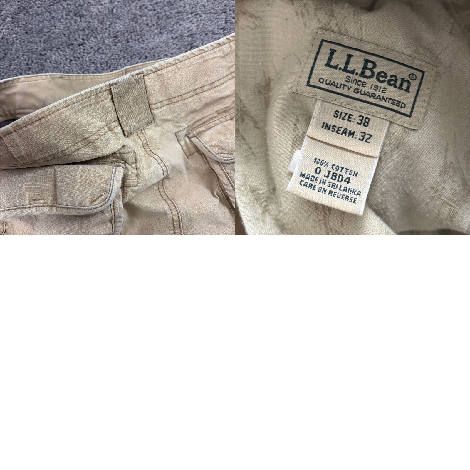 Vintage L.L. Bean Pants Mens 38 Cargo Canvas Beige Cotton Workwear Regular Straight Cargo Pocket 30 In Inseam 38x30 Mens Size US 38 / EU 54 - 9 Thumbnail