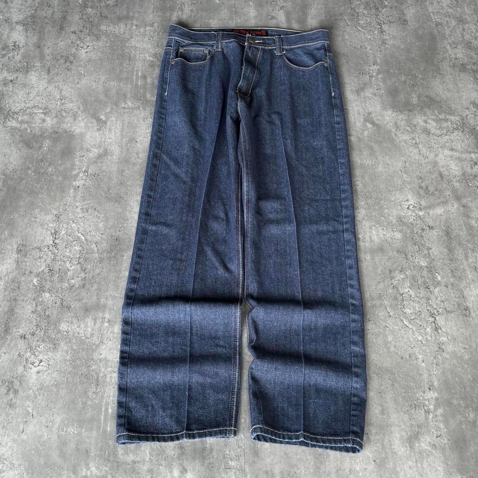 JNCO × Japanese Brand × Southpole Vintage Y2K Black Lacquer Embroidered Grunge Opium Jeans Size US 33 - 2 Thumbnail