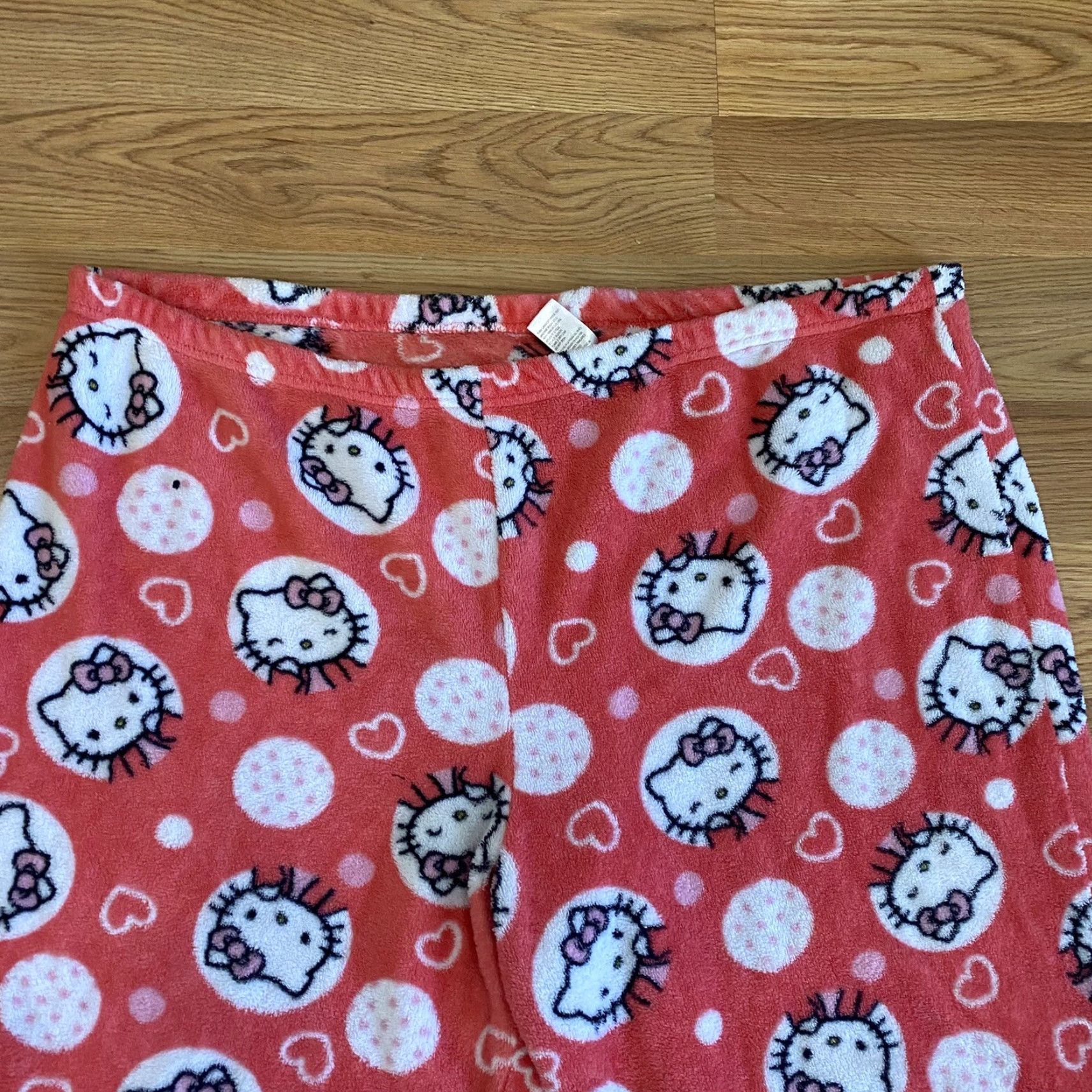 Vintage Sanrio Hello Kitty Pajama Pants Pink Peach 3XL Elastic Waist Womens Plus Fleece Sleep Pants 90s Whimsical Hearts Polka Dots Comfort Cozy Plush Size 40" / US 18 - 6 Thumbnail