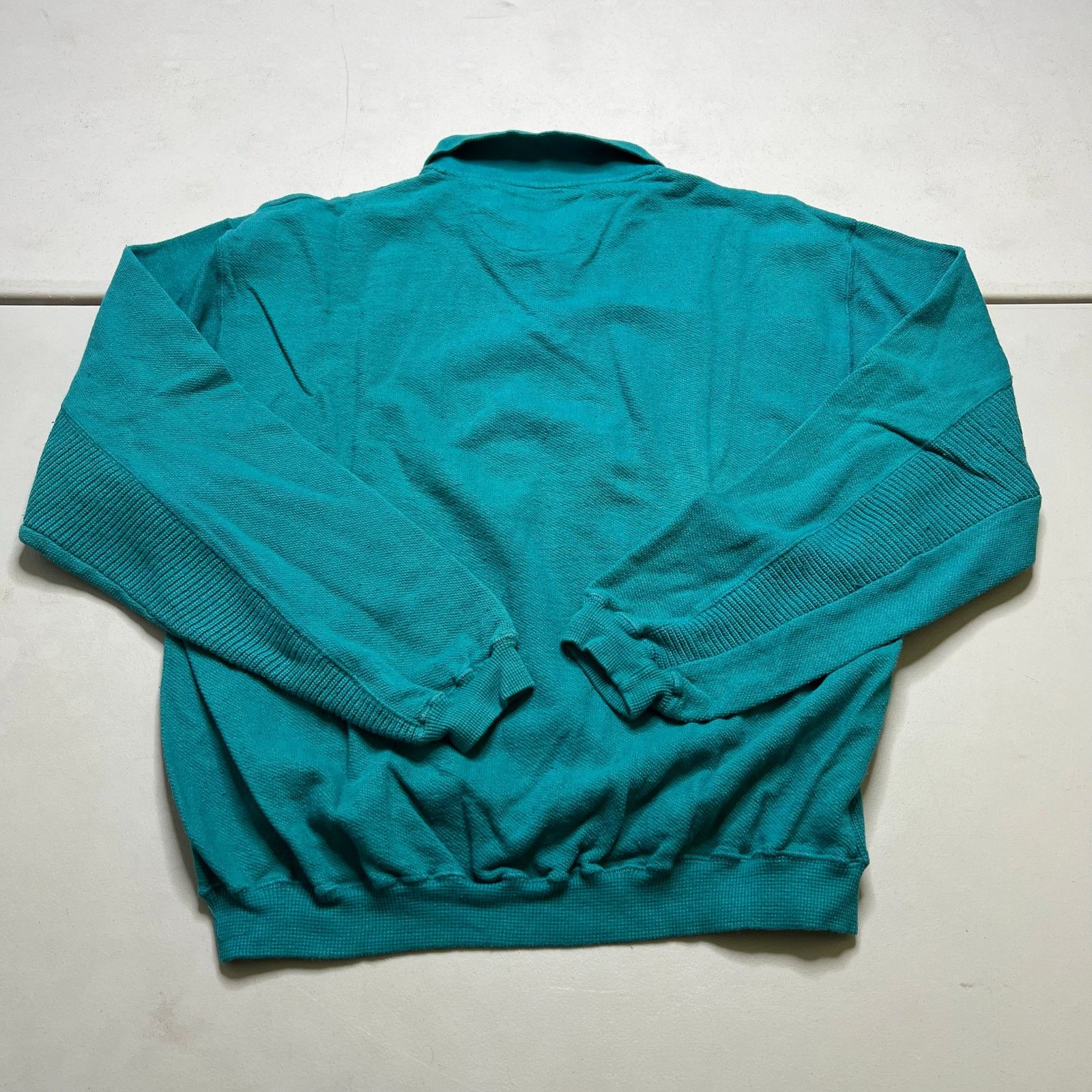 Van Heusen Vintage Van Heusen Custom Club Teal Knit Long Sleeve Polo L Size US L / EU 52-54 / 3 - 8 Thumbnail