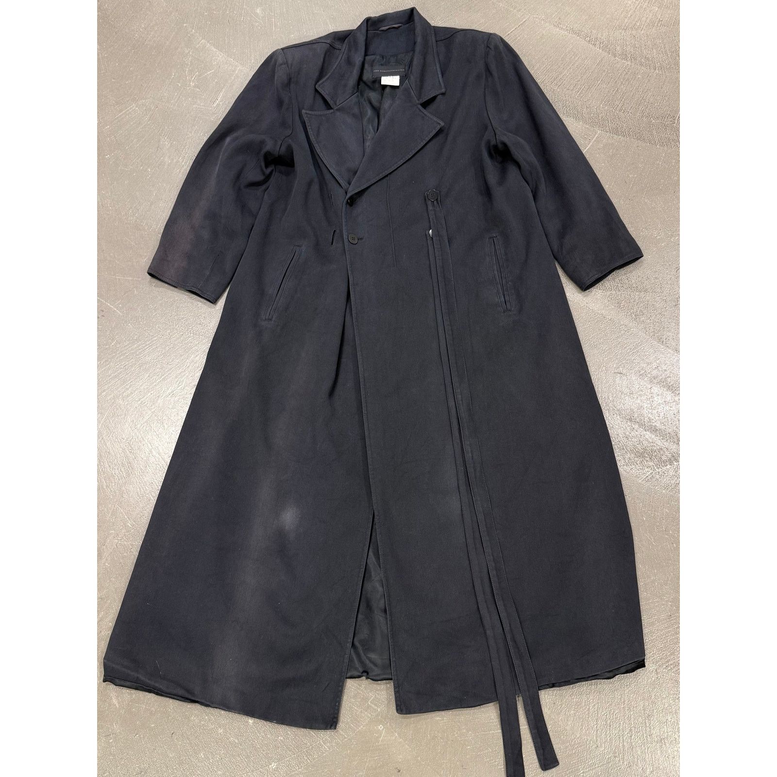 1990S Ann Demeulemeester Sun Faded Long Coat With Straps in Black, Women's (Size Small)